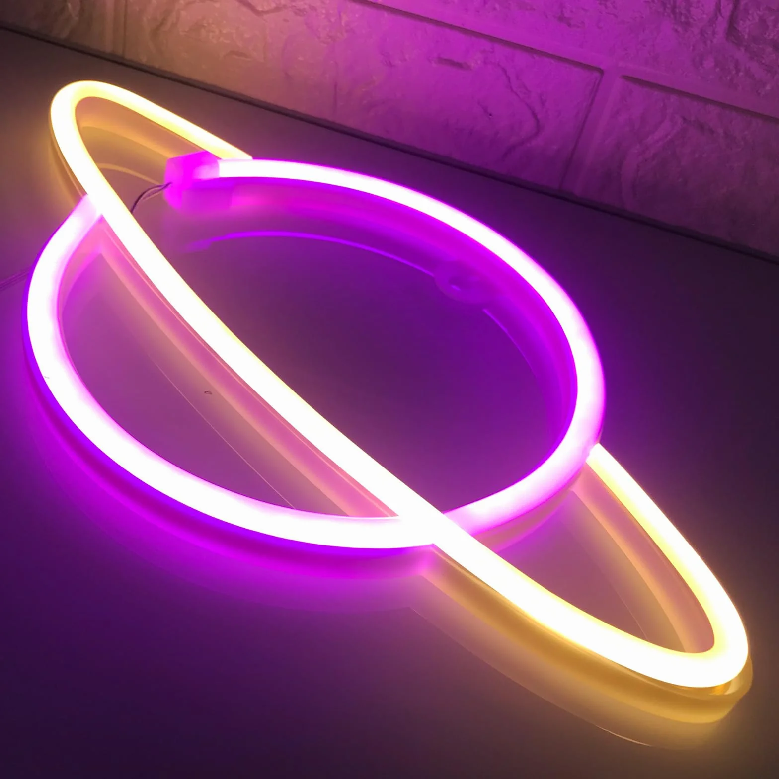 Planet neon znak - USB/bateria Driven LED znak sypialni neonowy znak ścienny dekoracje urodzinowe ślub Boże Narodzenie dekoracja pokoju, różowy + żółty