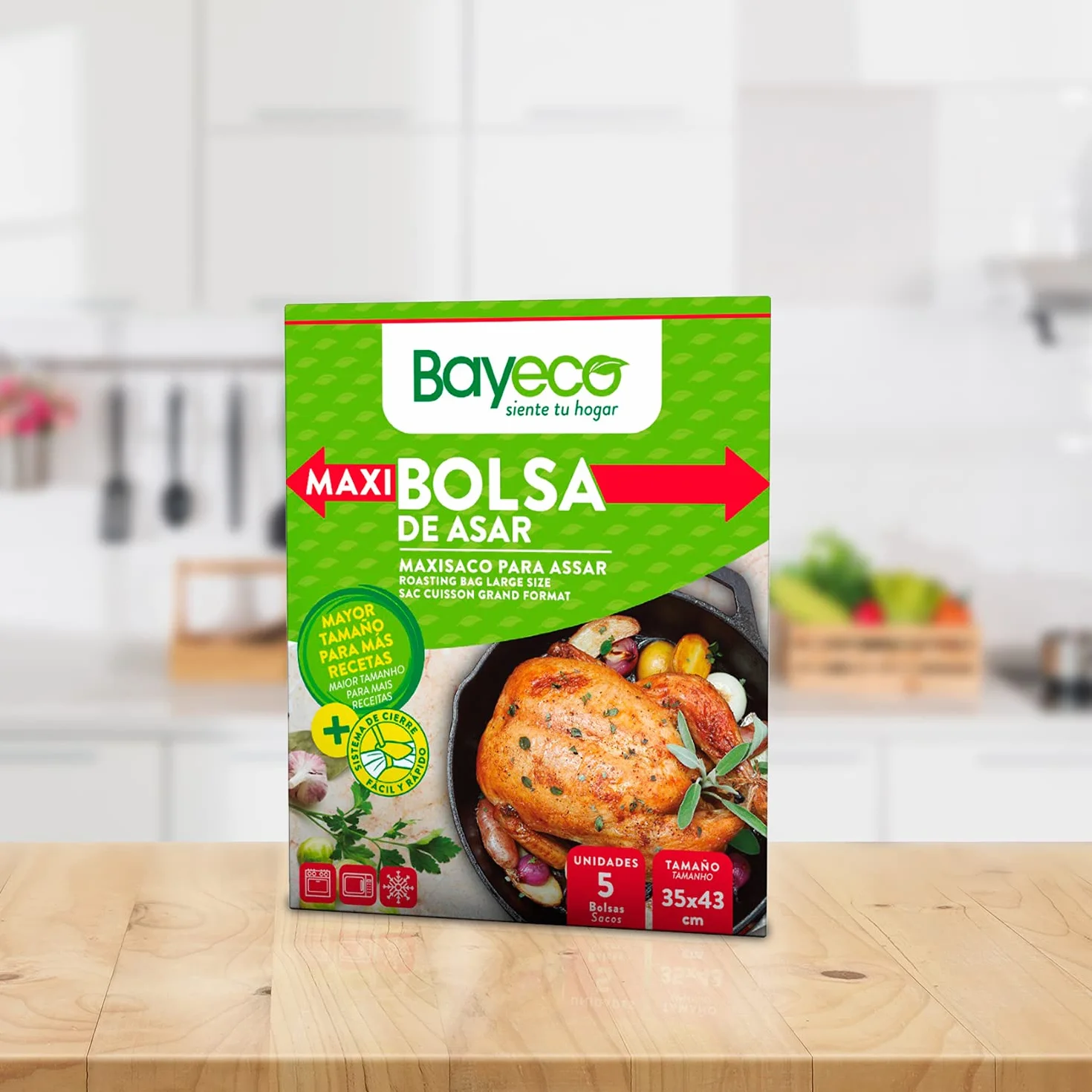 Bayeco - Maxibag do pieczenia - Łatwe i szybkie zamykanie - Kompatybilny z piekarnikiem, kuchenką mikrofalową i zamrażarką - Przezroczysty kolor