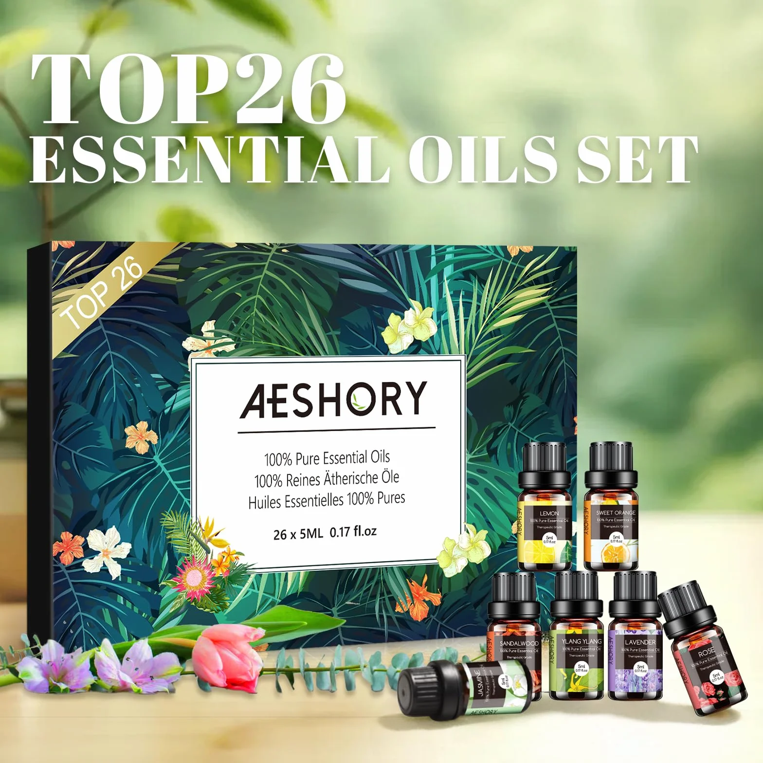 Aeshory Zestaw Olejków Eterycznych 26 x 5ml, 100% Czyste Olejki Aromaterapeutyczne Premium