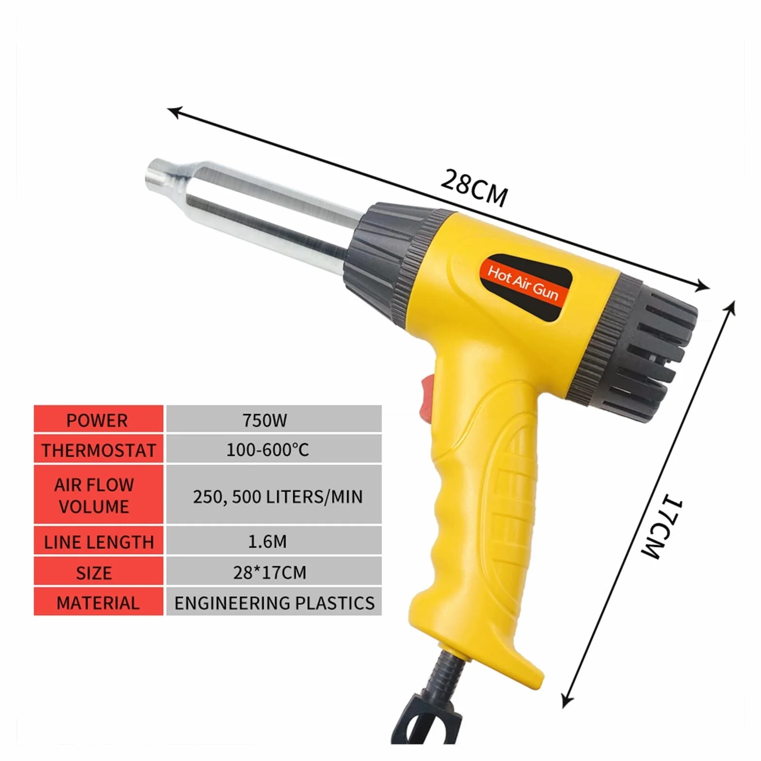 Pistolet termiczny 750W Hot wiatrówka, opalarka regulowana temperatura 100-600 stopni pistolet spawalniczy Auto rura z tworzywa sztucznego narzędzie do naprawy spawania (Color : Q-750 set 2, Size :