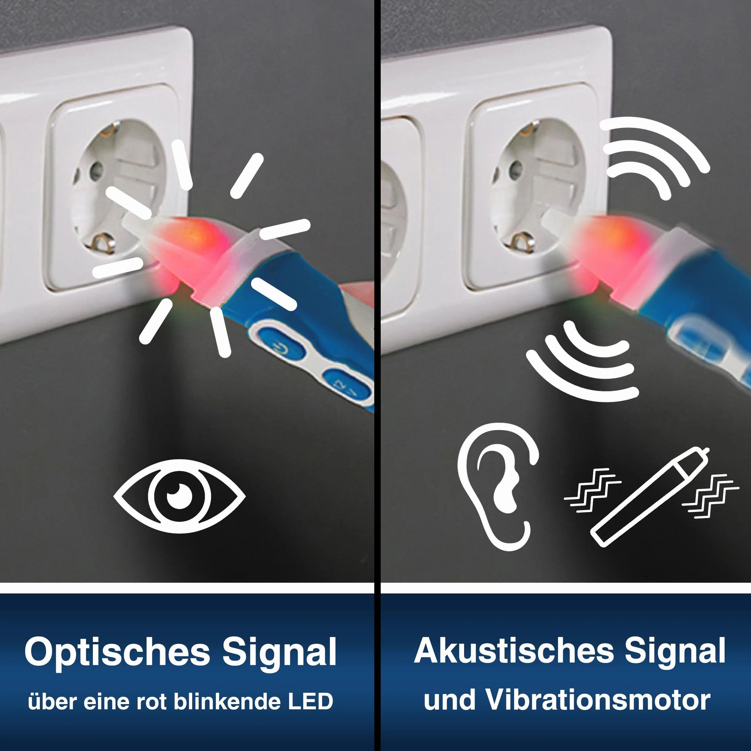 PeakTech 1032 AC bezdotykowy czujnik napięcia [+lampa sygnałowa LED i wibracje] Zakres roboczy 12-1000 V AC, czujnik linii, czujnik liniowy
