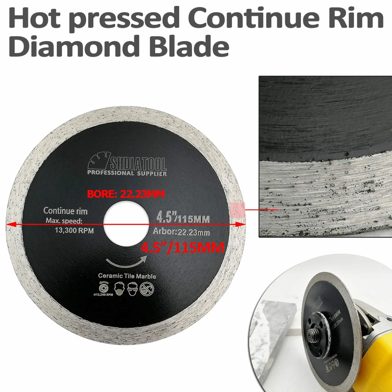 SHDIATOOL Brzeszczot do piły diamentowej 10 szt. 115 x 22,23 mm cienka tarcza do cięcia krawędzi płytek ceramicznych