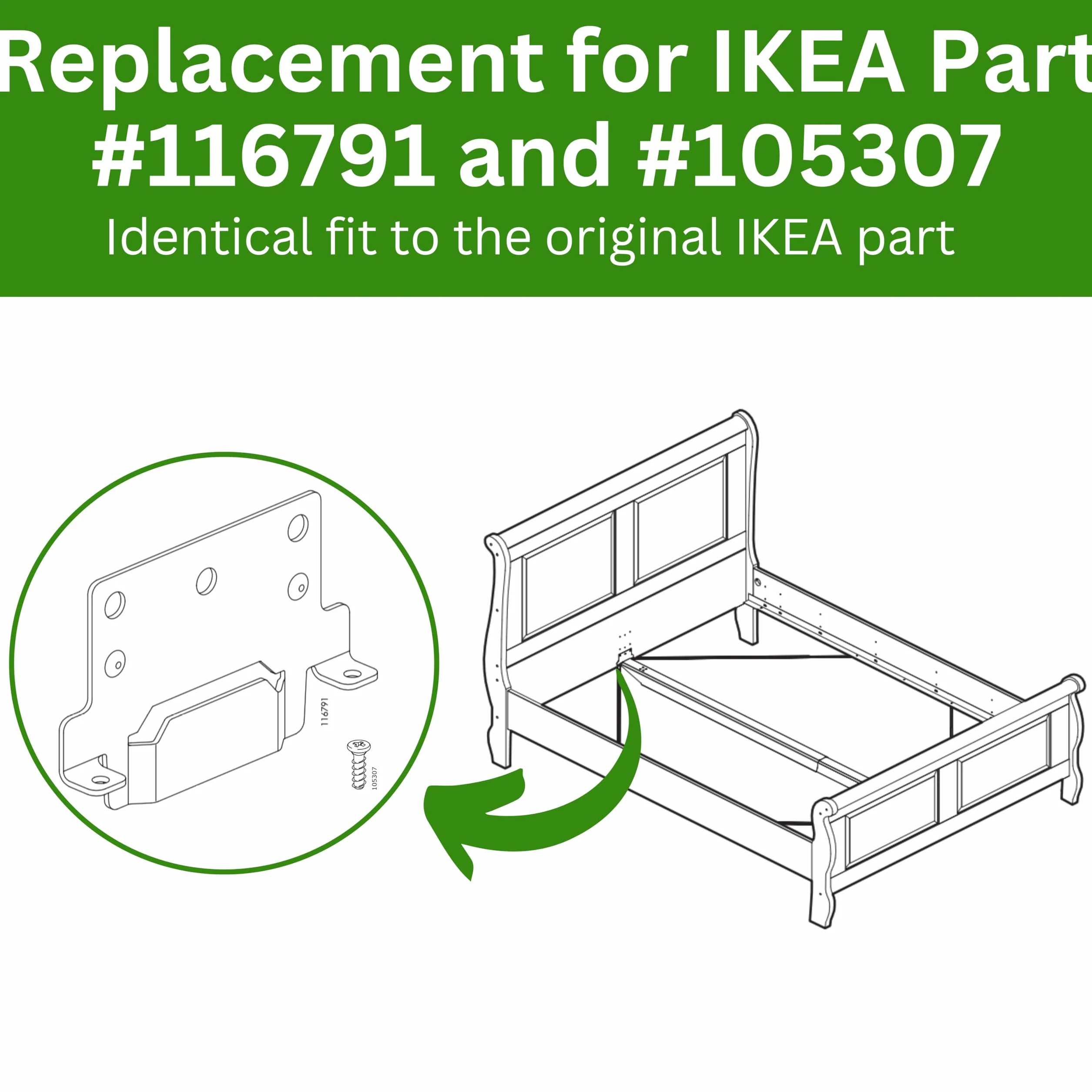 Spare Hardware Parts Zamiennik dla części ramy łóżka IKEA 116791 (płyta montażowa) i 105307 (śruby)