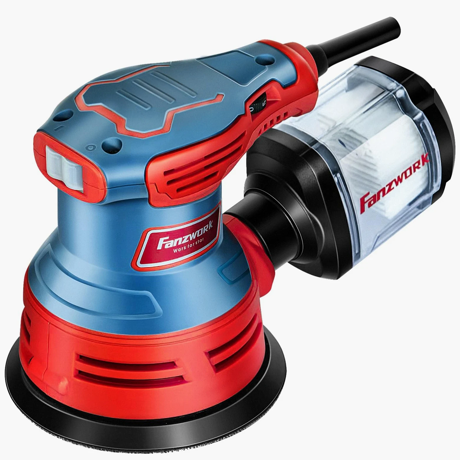 FANZWORK Szlifierka mimośrodowa 300 W 125 mm 6 prędkości 4000-12000/min z 8 papierami ściernymi