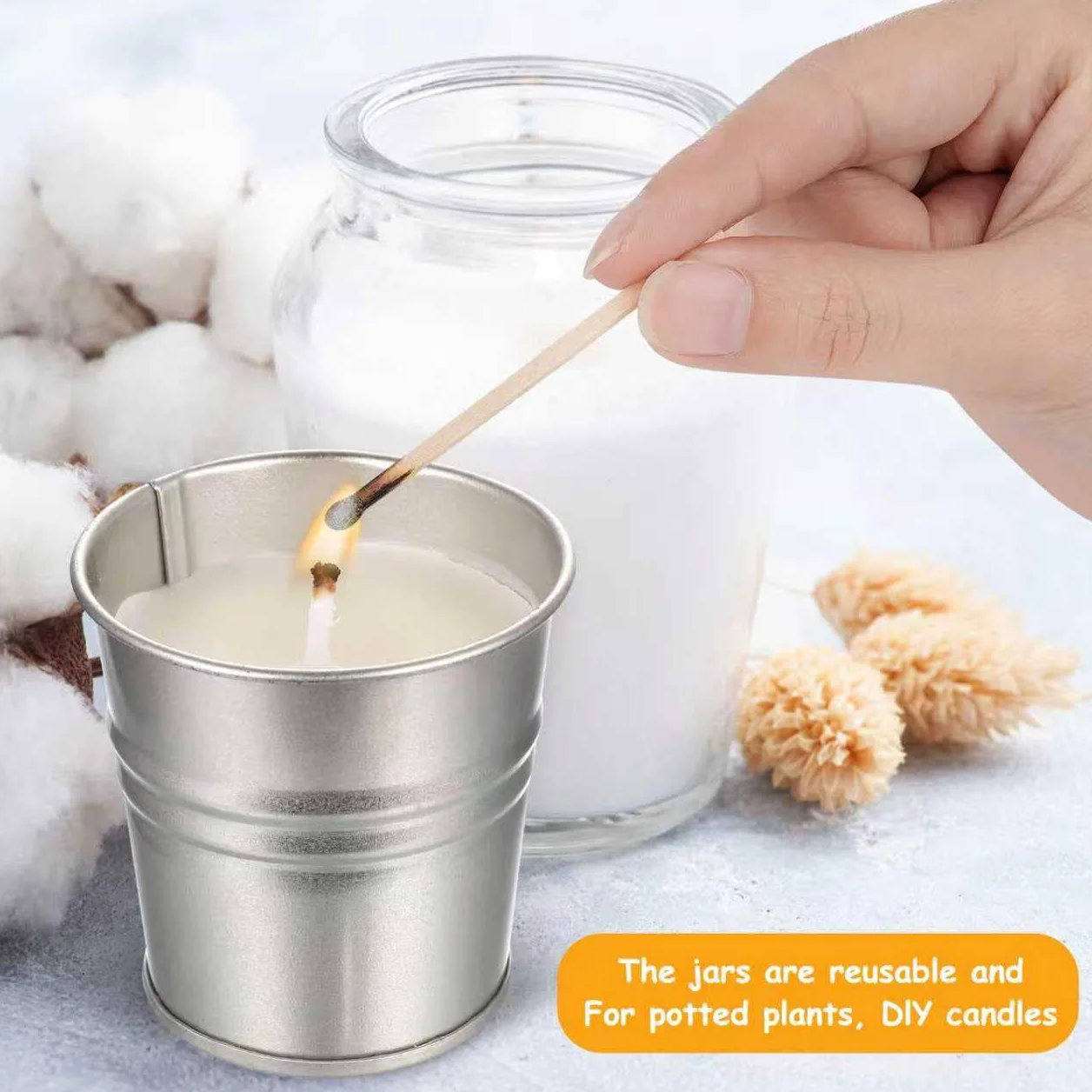 Świece zapachowe Citronella w blaszanych wiadrach, wosk sojowy, zestaw 8 szt