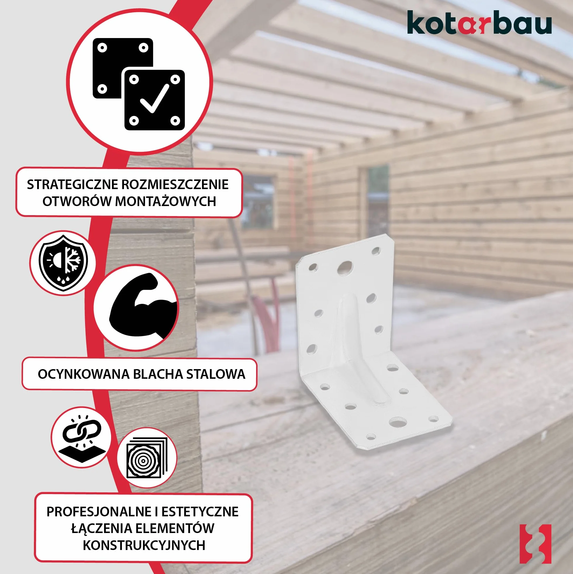 KOTARBAU® 25 szt. Kątownik Ciesielski - Łącznik Budowlany - 75 X 75 X 55 MM - Stal ocynkowana - Z Przetłoczeniem