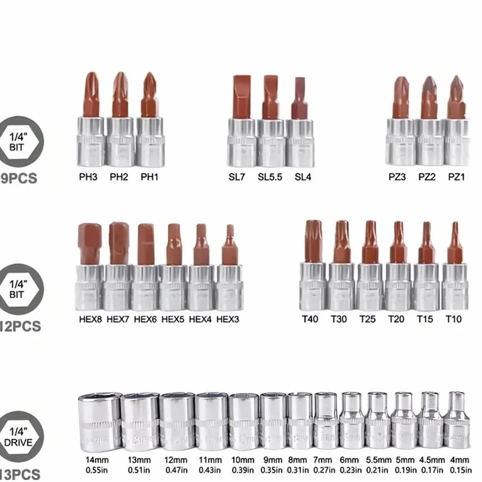Zestaw narzędzi do domu 216-częściowy zestaw narzędzi dla mechaników 1/4" 3/8" 1/2" Zestawy kluczy nasadowych z 24-zębowymi zestawami kluczy grzechotkowych do motocykli samochodowych