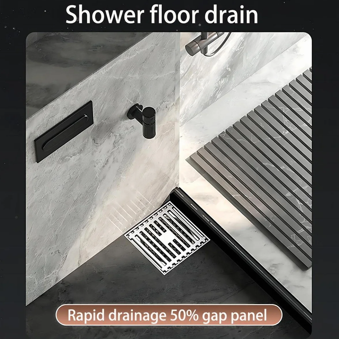 Qrity Kwadratowy odpływ podłogowy ze stali nierdzewnej, osłona odpływu odpadów, neutralny zapach, prosty odpływ podłogowy do kabiny prysznicowej, 100 x 100 mm, szary