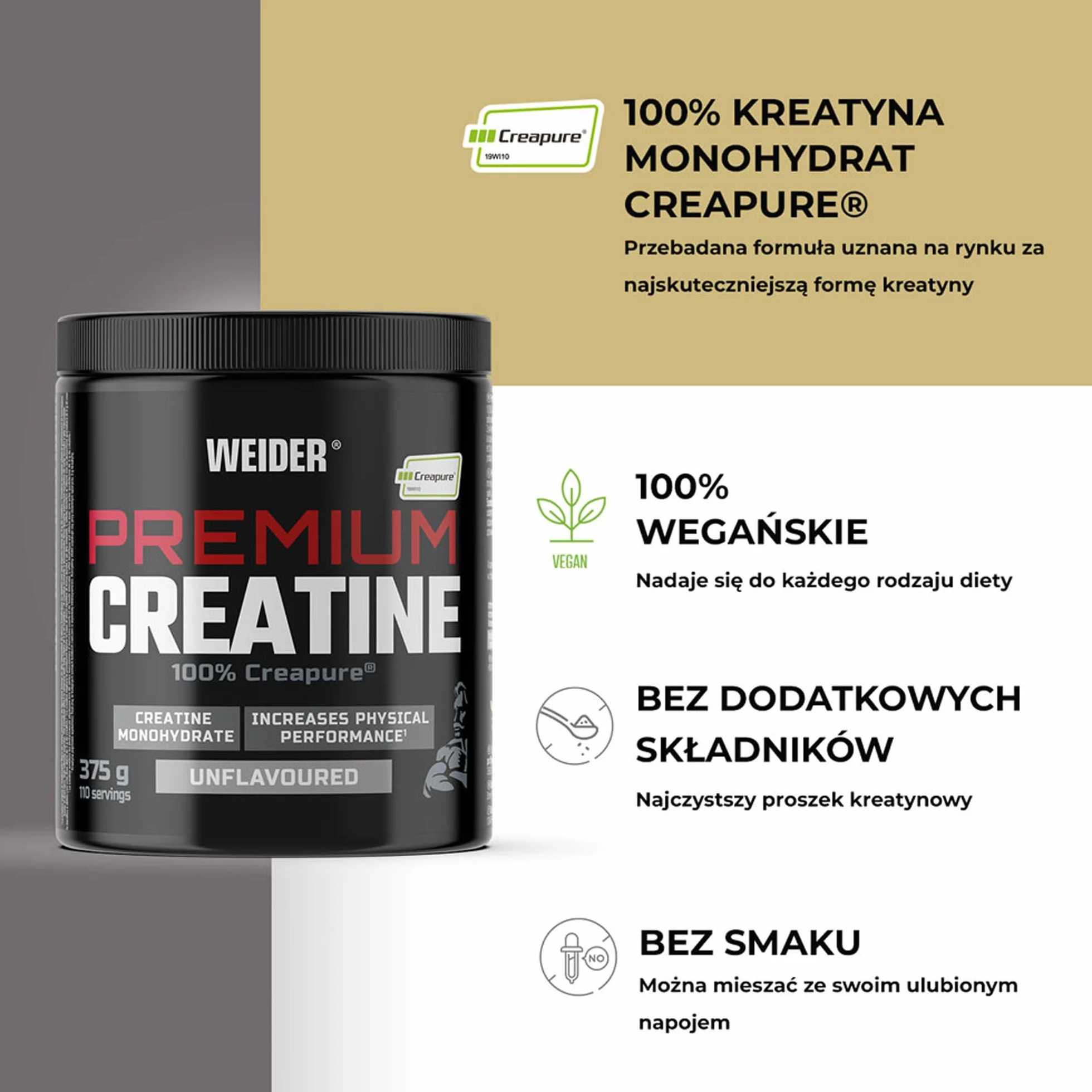 Weider Premium Creatine 375 g Monohydrat Kreatyny Creapure