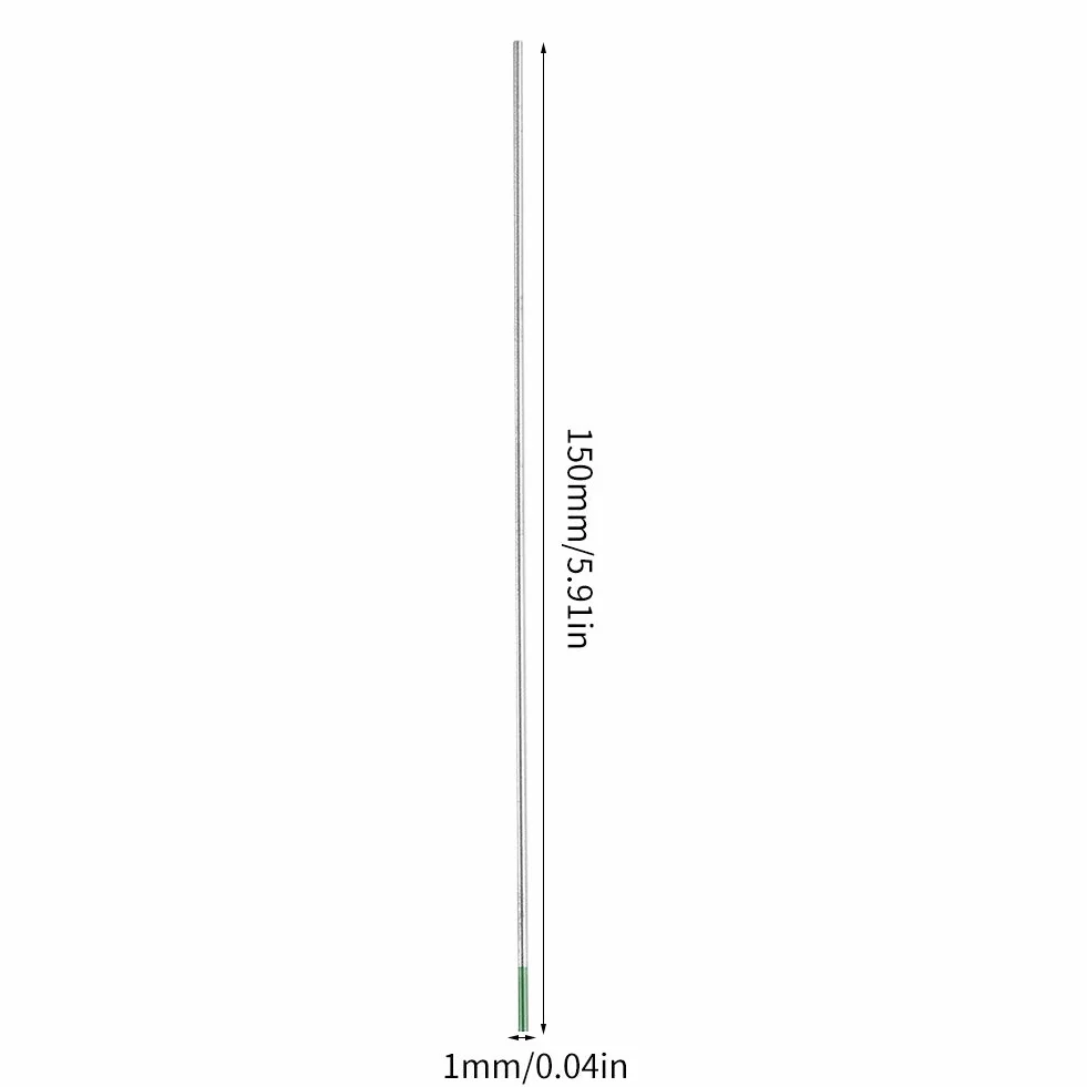 10 sztuk elektrod wolframowych do spawania TIG, 1,0 x 150 mm, czysty wolframowy WP, zielona końcówka, 250-400 A, do spawania AC-TIG ze stopu niklu, magnezu i aluminium