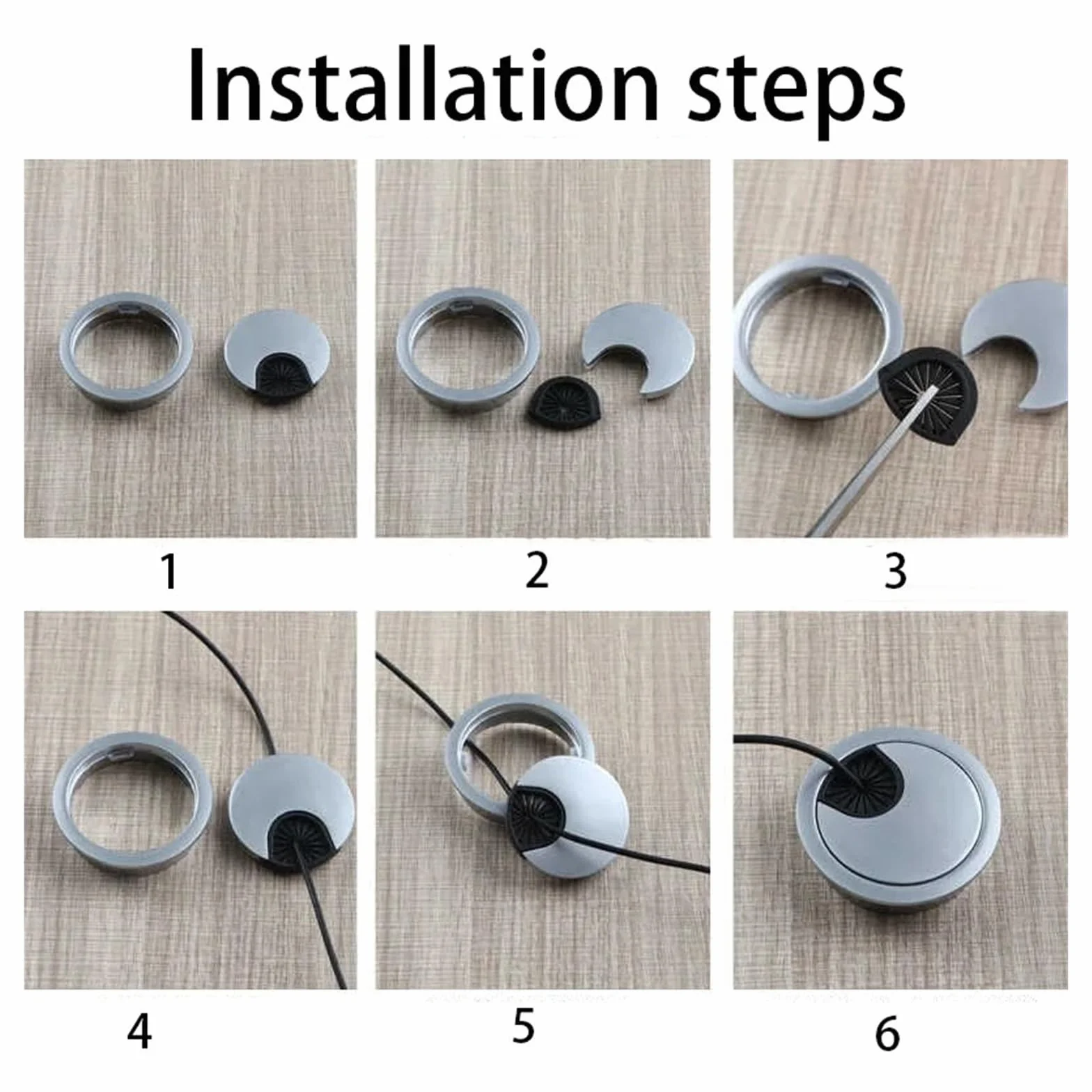 1/2/4/8 szt. blacha na biurko ze stopu cynku 50/53/60/80 mm osłona na kabel do organizera (80 mm czarna, 8 szt.)