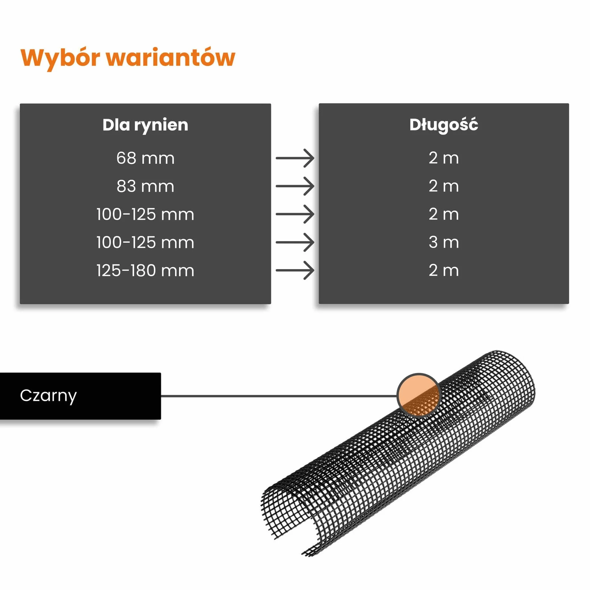 INEFA 10x kratka przeciw liściom do rynny, PVC 125–180 mm, 2 m, czarna, osłona rynny, wyprodukowana w Niemczech