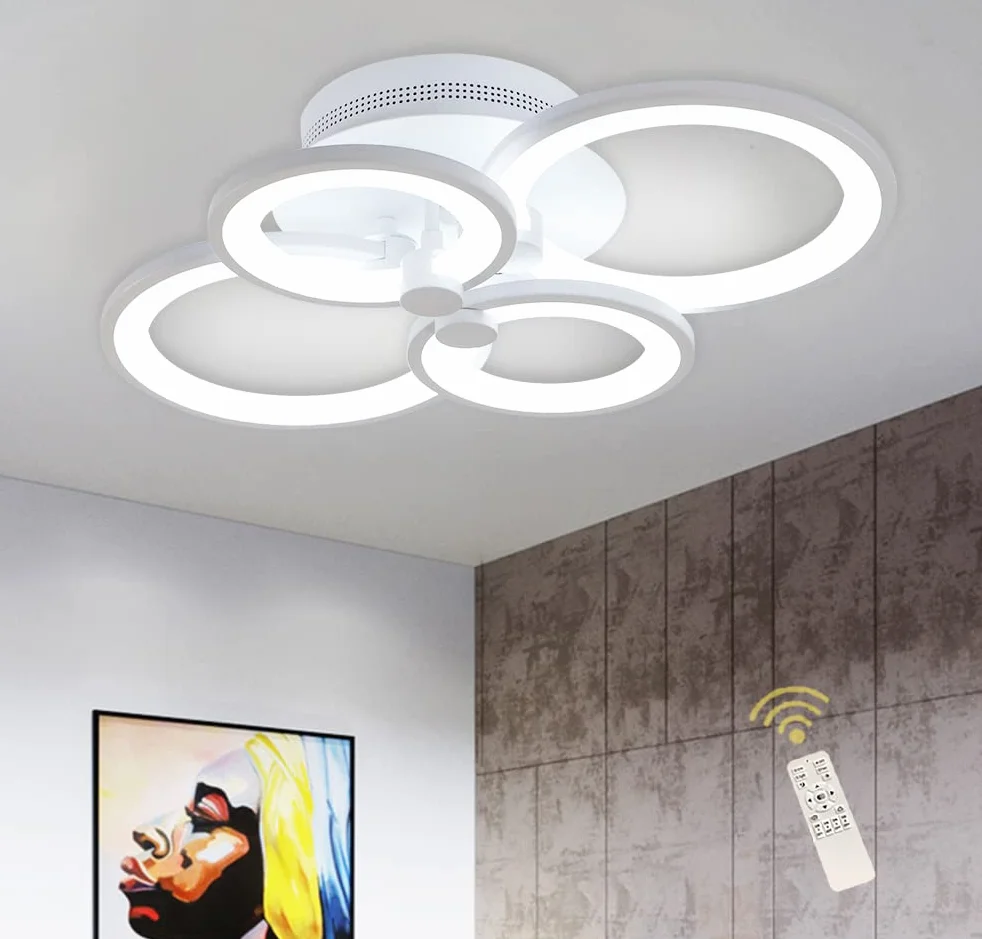 Ganeed Nowoczesne oświetlenie sufitowe Ściemnialne metalowe akrylowe lampy sufitowe LED do montażu podtynkowego 56W Żyrandol LED do salonu Kuchnia Sypialnia Jadalnia