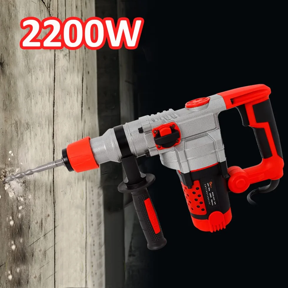 Młot udarowo-obrotowy 2200 W, SDS-Plus, młot dłutowy, młot udarowy + walizka zestaw 0-930 obr./min
