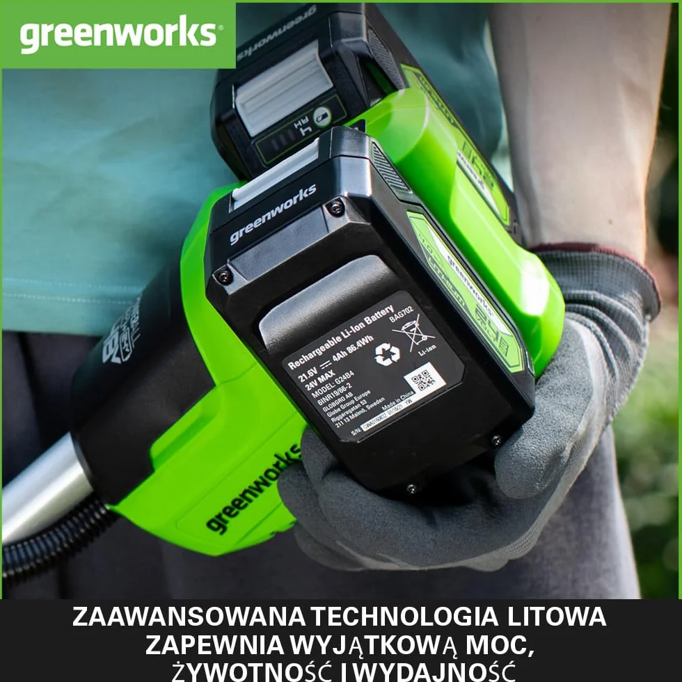 Greenworks Akumulator 24V 4Ah - Mocny Akumulator do Wszystkich Narzędzi Ogrodowych 24V, Akumulator Litowo-Jonowy, Szybkie Ładowanie, 3-Stopniowy Poziom Naładowania LED, G24B4