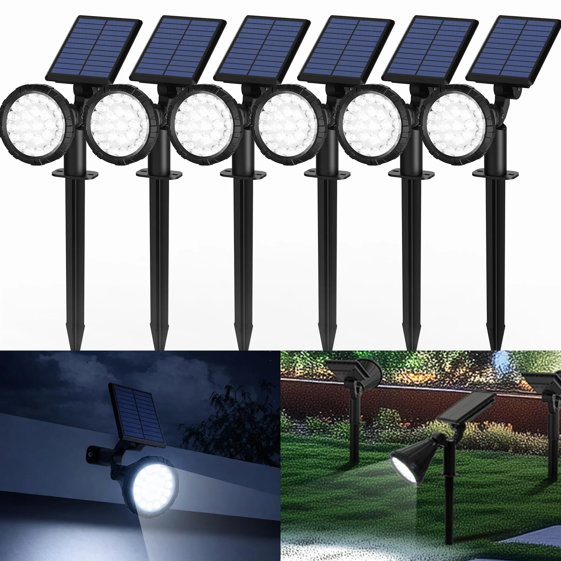 Solpex Solarne oświetlenie punktowe do użytku na zewnątrz, klasa wodoszczelności IP65, 25 diody LED, zasilane energią słoneczną reflektory do ścieżek, ogrodów, ogrodzeń (białe, 6 sztuki)