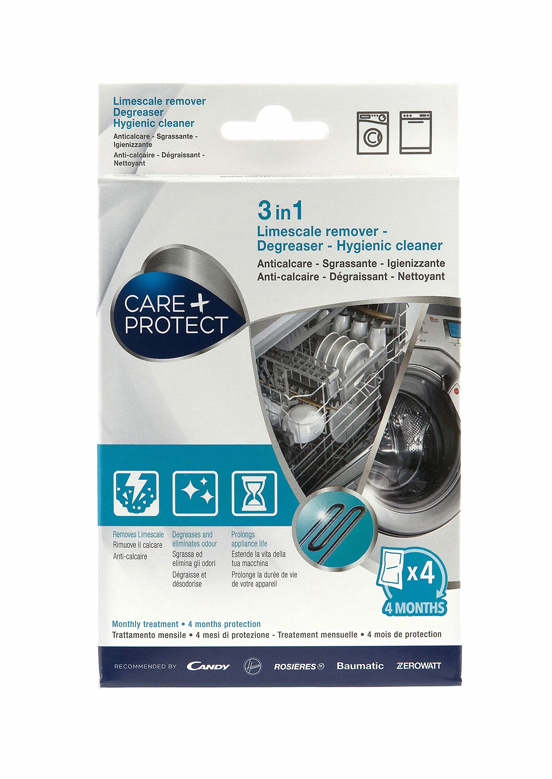 CARE + PROTECT 3 w 1 odkamieniacz, odtłuszczacz, środek higieniczny (4 torebeczki)