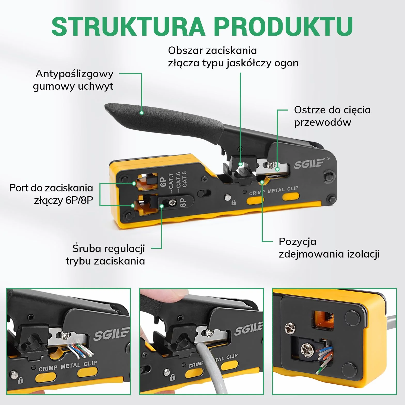 SGILE Zestaw Narzędzi do Zaciskania RJ45 Cat5 Cat6 Cat7
