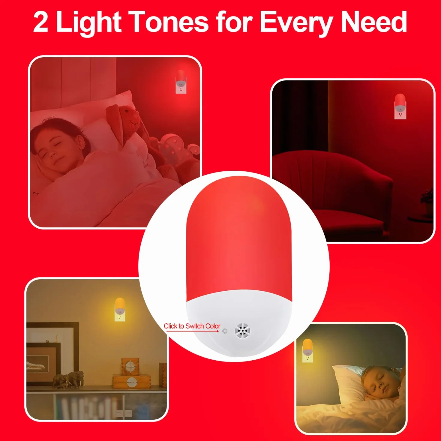 Czerwona lampka nocna do terapii snu [zestaw 2] – automatyczne włączanie/wyłączanie lampki nocne LED łączy się ze ścianką dziecka, łazienką, promocją melatoniny wraz z