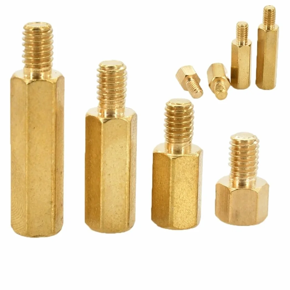 Gwint mosiężny Hexagonal Copper Column，Single-Head Stud Column， 10/15/20/30/50/60/80/100pcs M3 Column Motherboard Spacer Hex Brass Male Female Standoffs Board Rack Stud Hexagon Threaded Pillar Bolt Sc