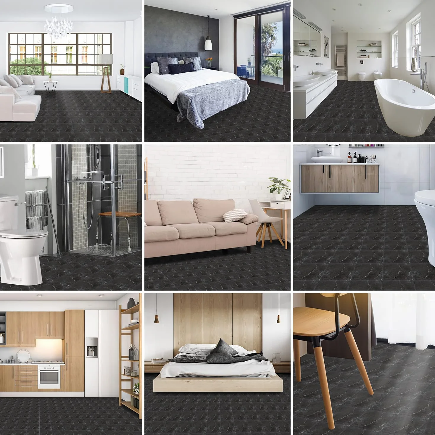 Sonnewelt Wykładzina podłogowa z PCW, samoprzylepna, ok. 5 m², 55 płytek, podłoga winylowa, antypoślizgowa, wodoodporna, 30 x 30 cm, laminat, deski podłogowe, płytki winylowe do ogrzewania