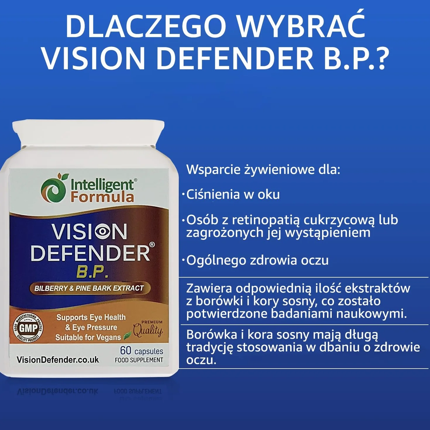 Vision Defender BP suplement diety dla oczu 60 kapsułek wegańskich ekstrakt z borówki i kory sosny