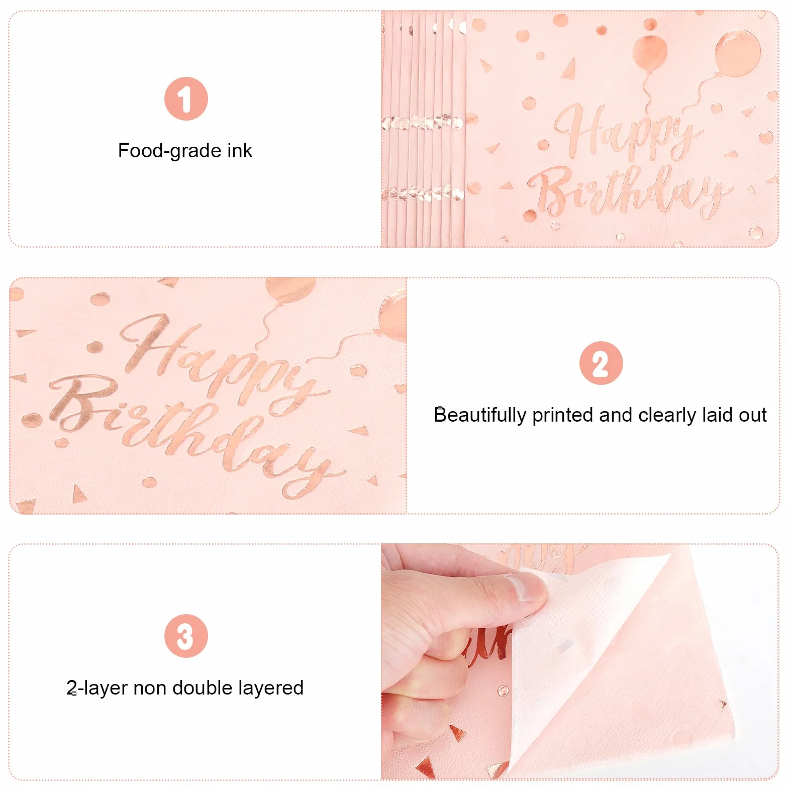 40 sztuk serwetek w kolorze różowym z napisem Happy Birthday, 33 x 33 cm, serwetki urodzinowe dla dzieci, kobiet dekoracja na urodziny, rocznicę, wieczór panieński i inne imprezy