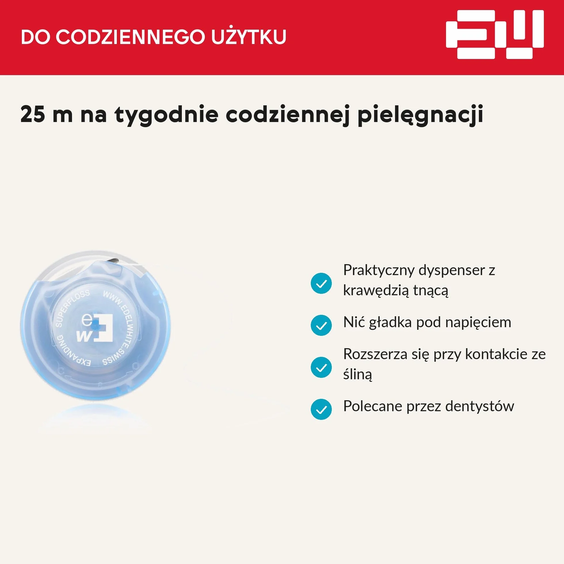edel+white Expanding Superfloss 25 m w blistrze I nić dentystyczna woskowana, mięta, środek do czyszczenia przestrzeni międzyzębowych dla dokładnej higieny jamy ustnej