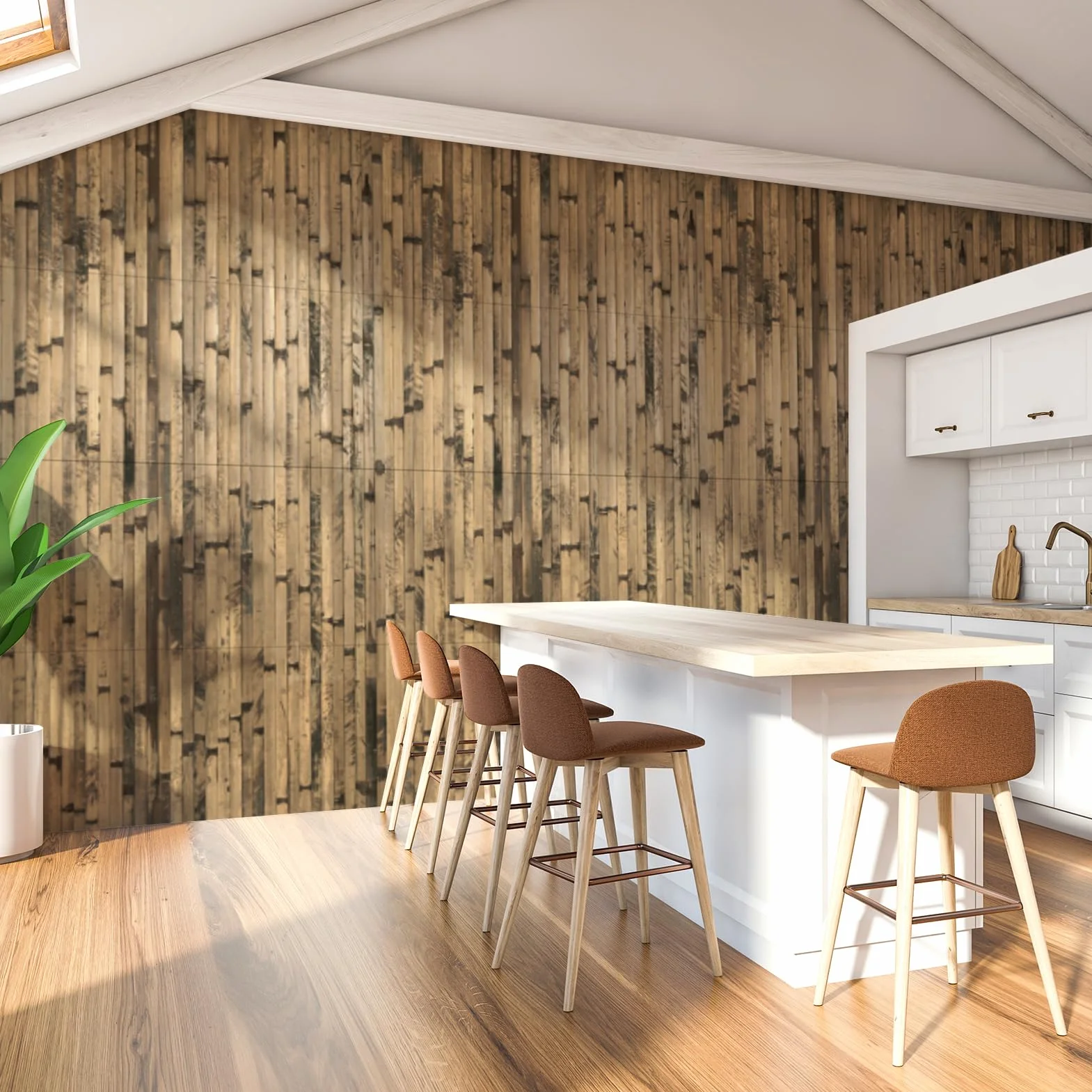 Art3d Naturalny bambusowy panel ścienny do dekoracji ścian wewnętrznych, odnawialne panele ścienne, sufitowe, meblowe, szafkowe, biurowe, 30 x 244 cm, kolor ciemnopalony