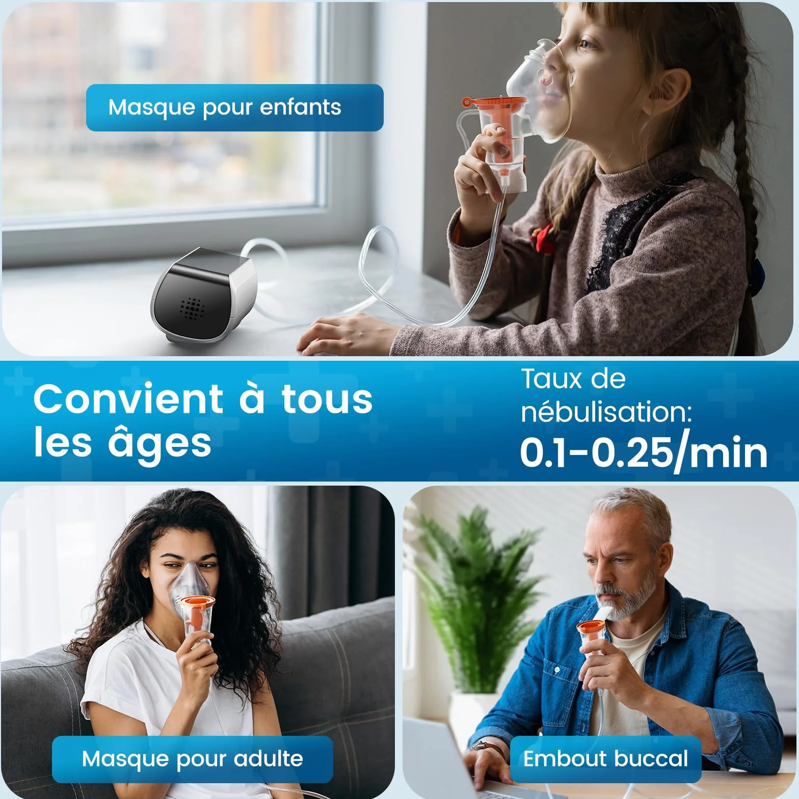 Inhalator dla dzieci, nebulizator inhalacyjny dla dorosłych, inhalator kompresorowy dla dzieci z wyświetlaczem cyfrowym, regulowany inhalator z ustnikiem i 2 maseczkami na kaszel, astmę (Czarny)