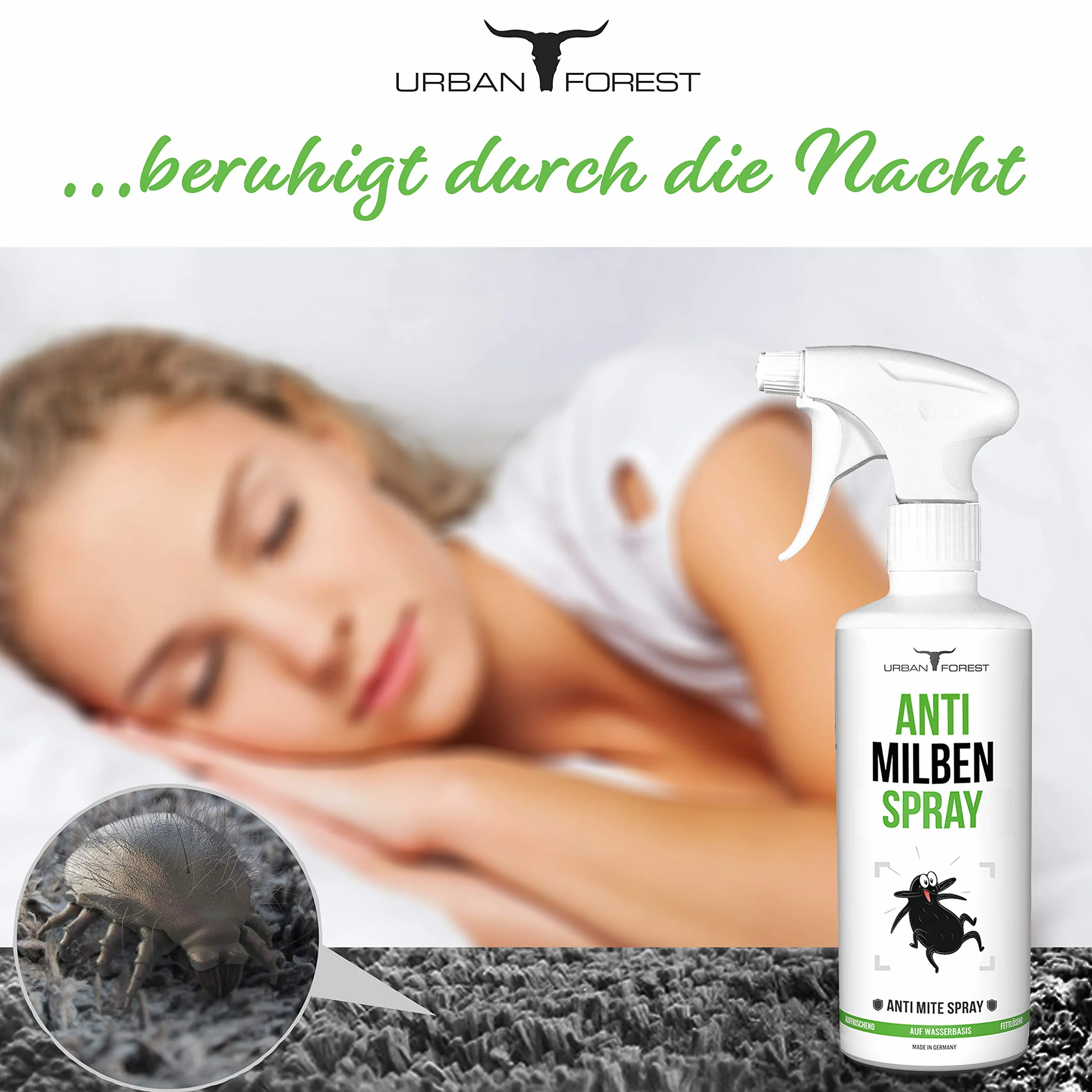 URBAN FOREST spray na roztocza do materacy i tapicerki | środek przeciwko roztoczom i bezwonny ochrona przed roztoczami o długotrwałym działaniu | spray na roztocza do łóżka i przeciwko roztoczom kurzu domowego | profesjonalny spray przeciw roztoczom 500
