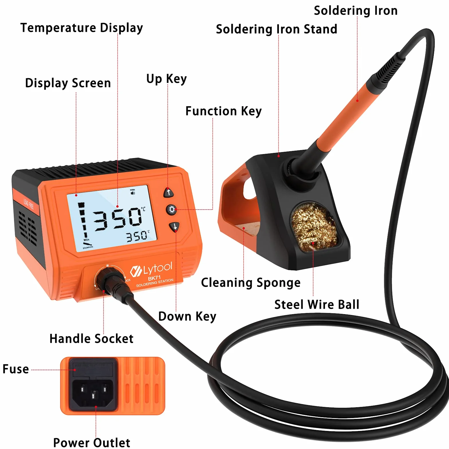 Lytool Stacja do Lutowania, Stacje Lutnicze z 3-calowym Wyświetlaczem LCD 60W Profesjonalne Cyfrowe, Zestaw Narzędzi Naprawczych z Regulacją Temperatury 180℃～480℃ z Końcówkami Lutniczymi, Inteligentny