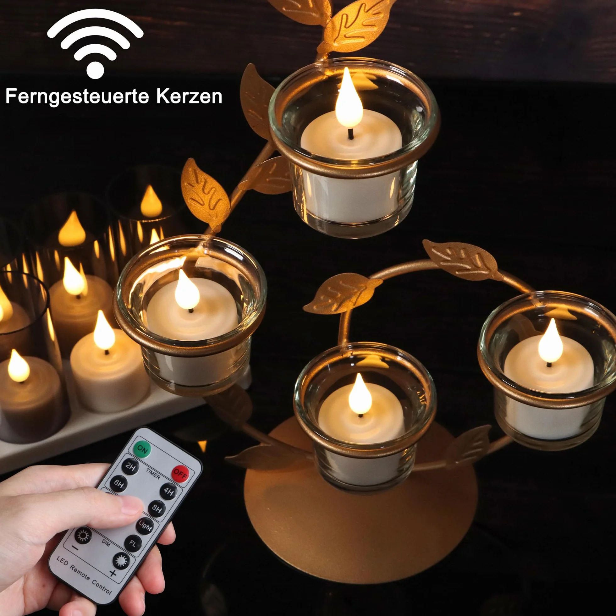 yunsheng Świece typu tealight wielokrotnego ładowania, z pilotem zdalnego sterowania, timerem i stacją ładującą, 12 szt., ładowane, zasilane bateryjnie, elektryczne świeczki LED, migoczące, do domu