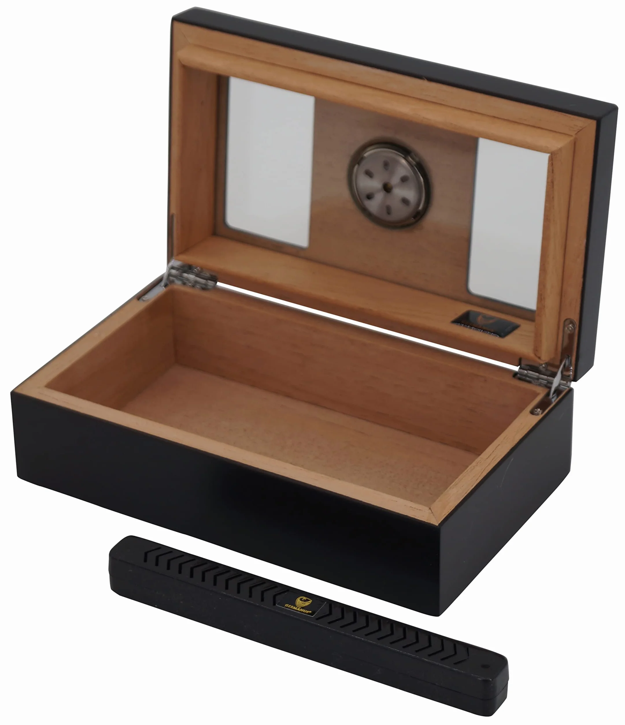 GERMANUS Przenośny humidor podróżny z nawilżaczem i higrometrem czarny