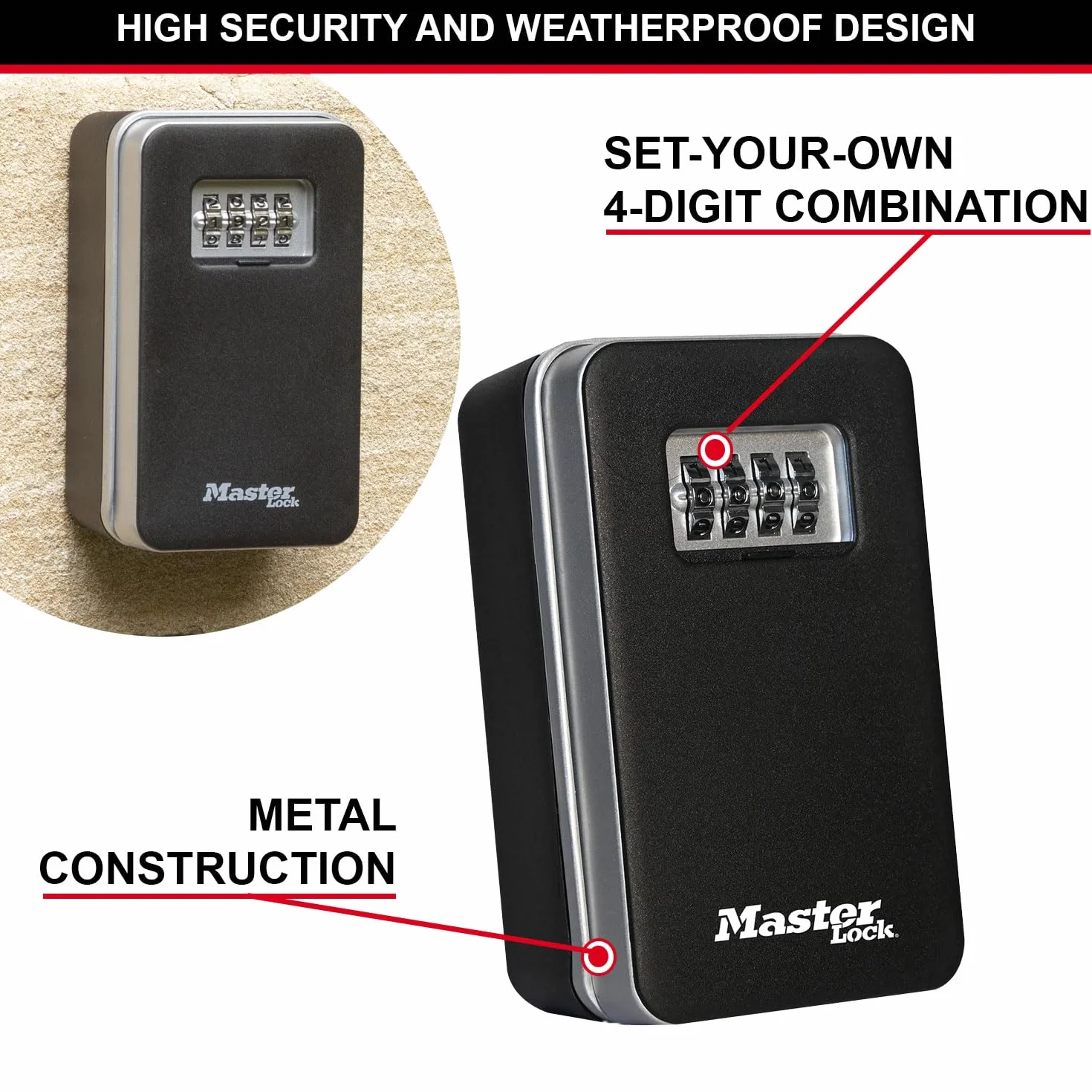 MASTER LOCK Skrzynka na klucze kombinowane do montażu na ścianie, zewnętrzna