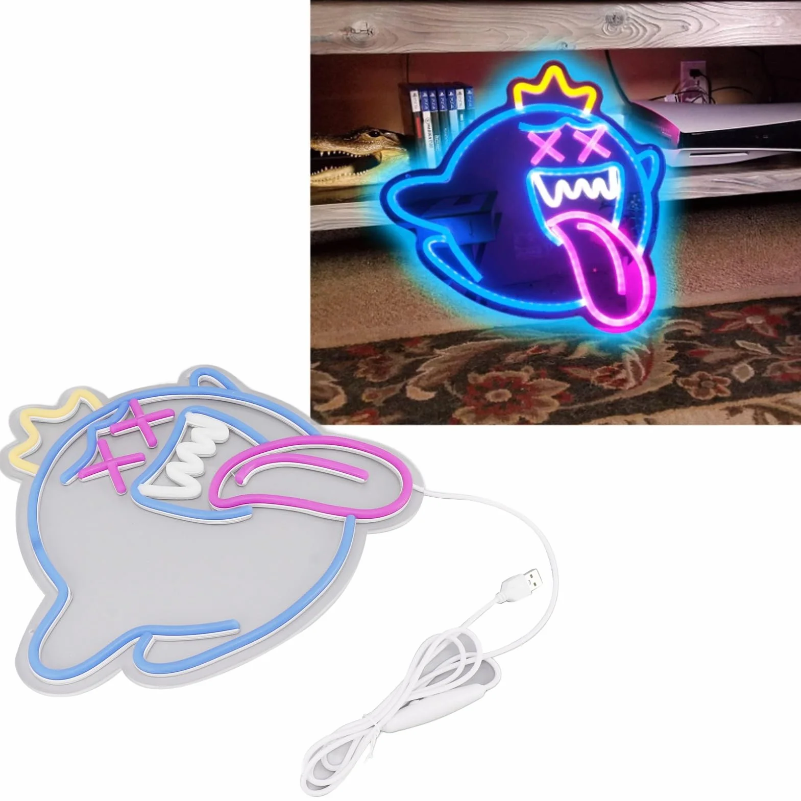 Keenso Halloween LED Ghost Neon Light Dimble USB Wall Monted Game Room Party Dekoracja