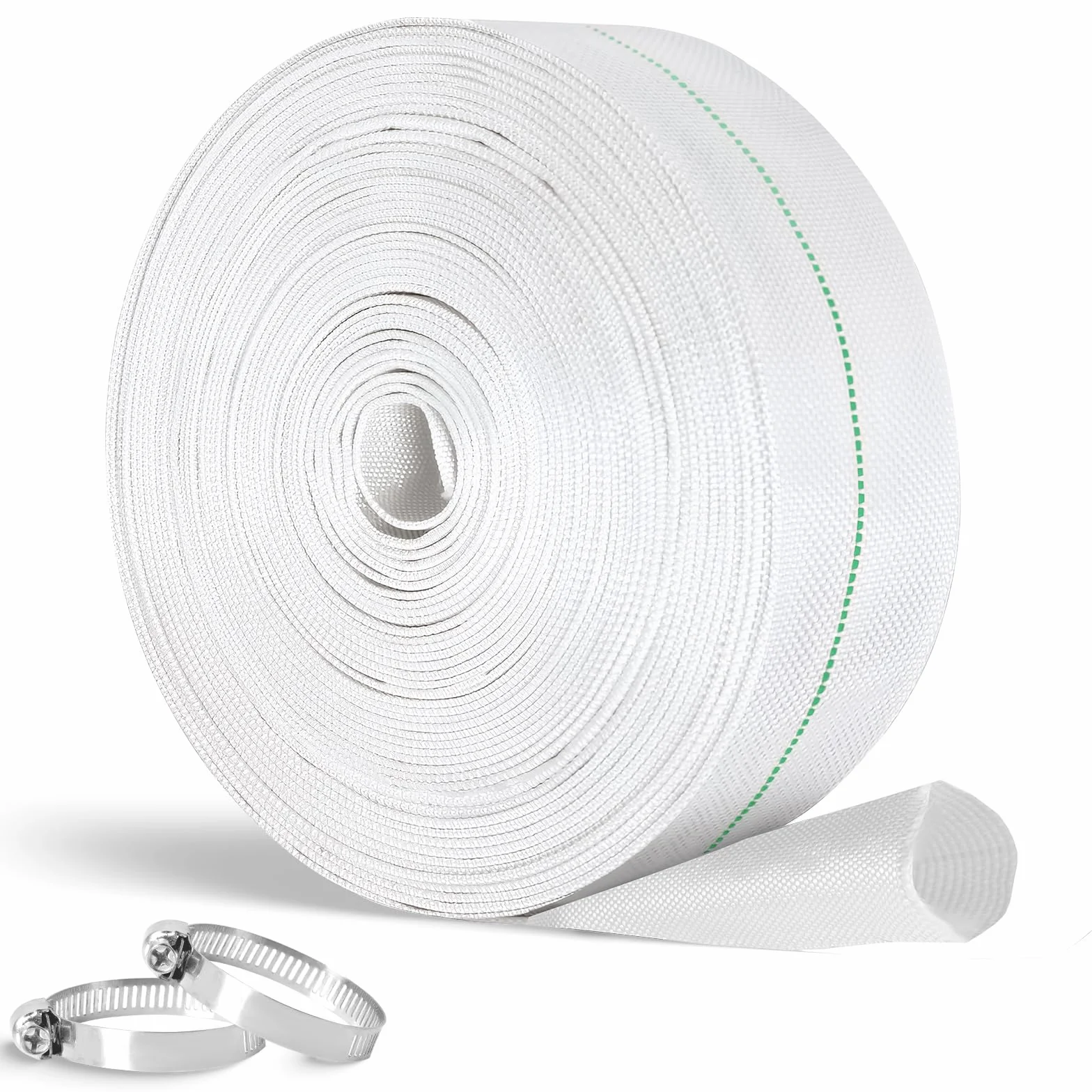 Wąż tkany, 20 m, Ø 32 mm, płaski wąż z zaciskiem ze stali nierdzewnej, wąż do pompy, zestaw węży do pompy głębinowej lub pompy brudnej wody