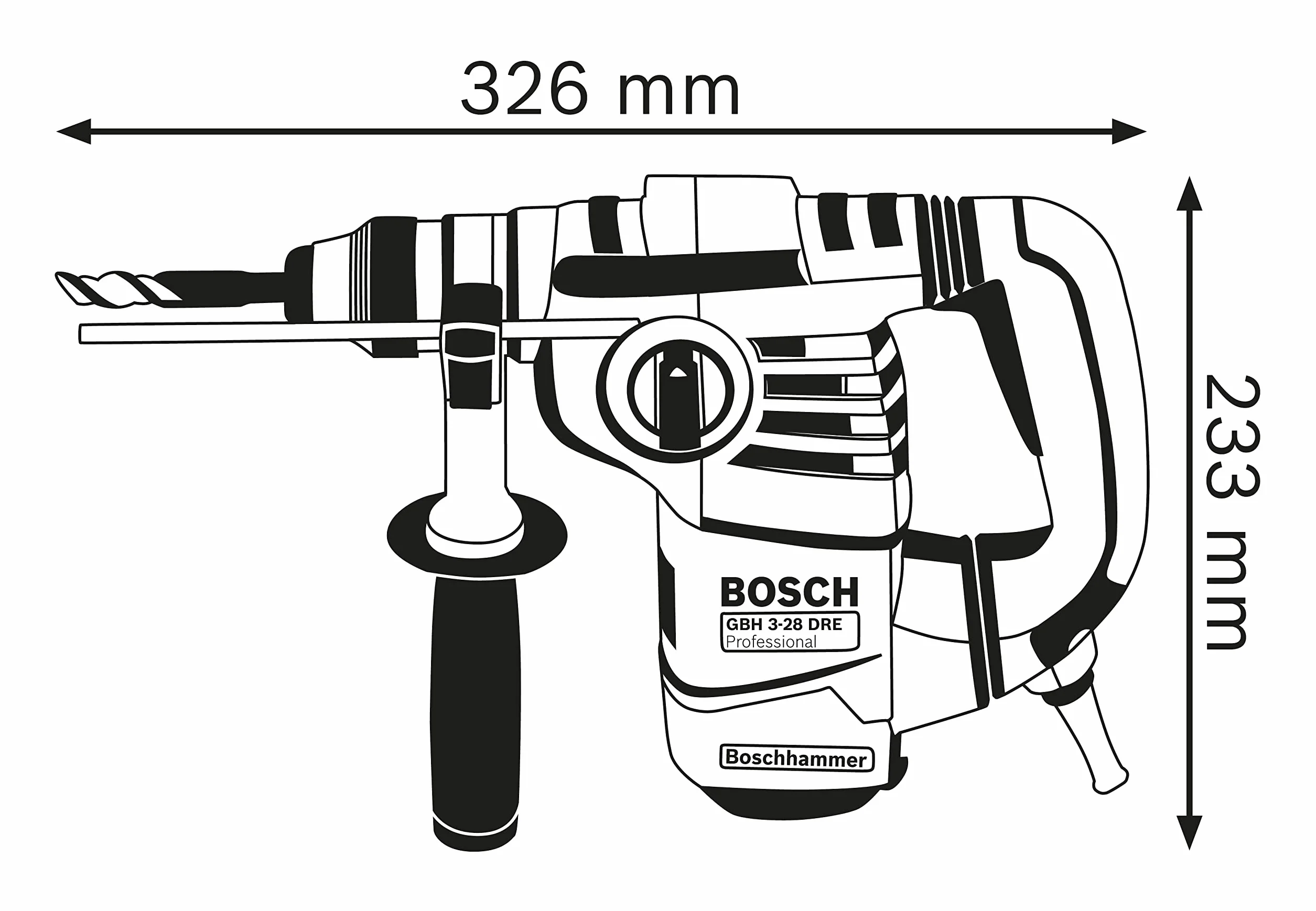 Bosch Professional: młot udarowo-obrotowy GBH 3-28 DRE (rękojeść dodatkowa, ogranicznik głębokości 210 mm, smar w tubie, sukno maszynowe, walizka)
