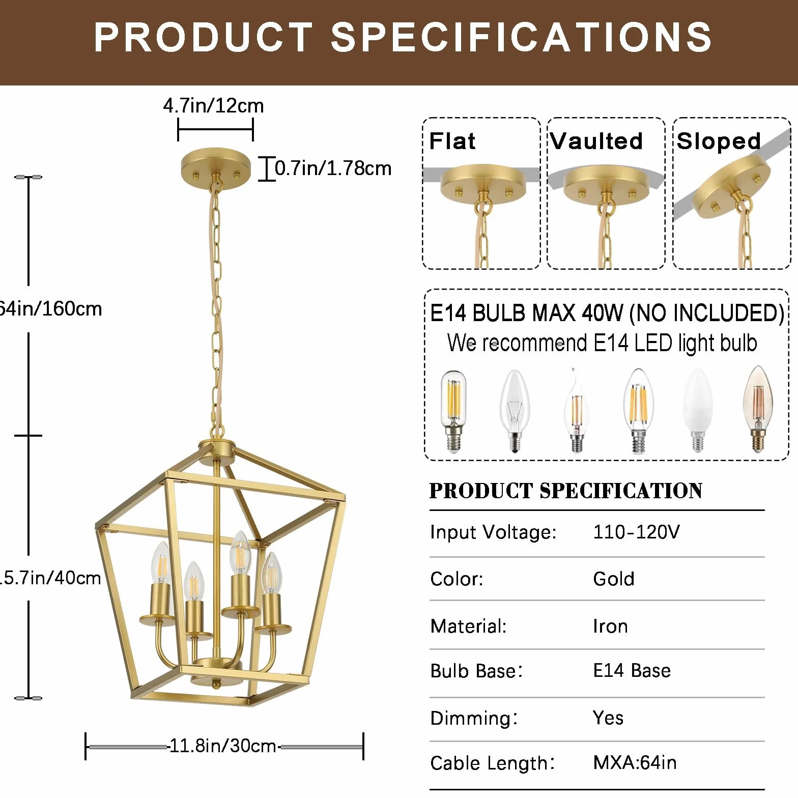 Lampa sufitowa wisząca, metalowa rama z 4 podstawami E14 żyrandol przemysłowy, złote żyrandole z regulacją wysokości, rustykalny żyrandol wiejski do salonu, sypialni, kuchni, przedpokoju, jadalni