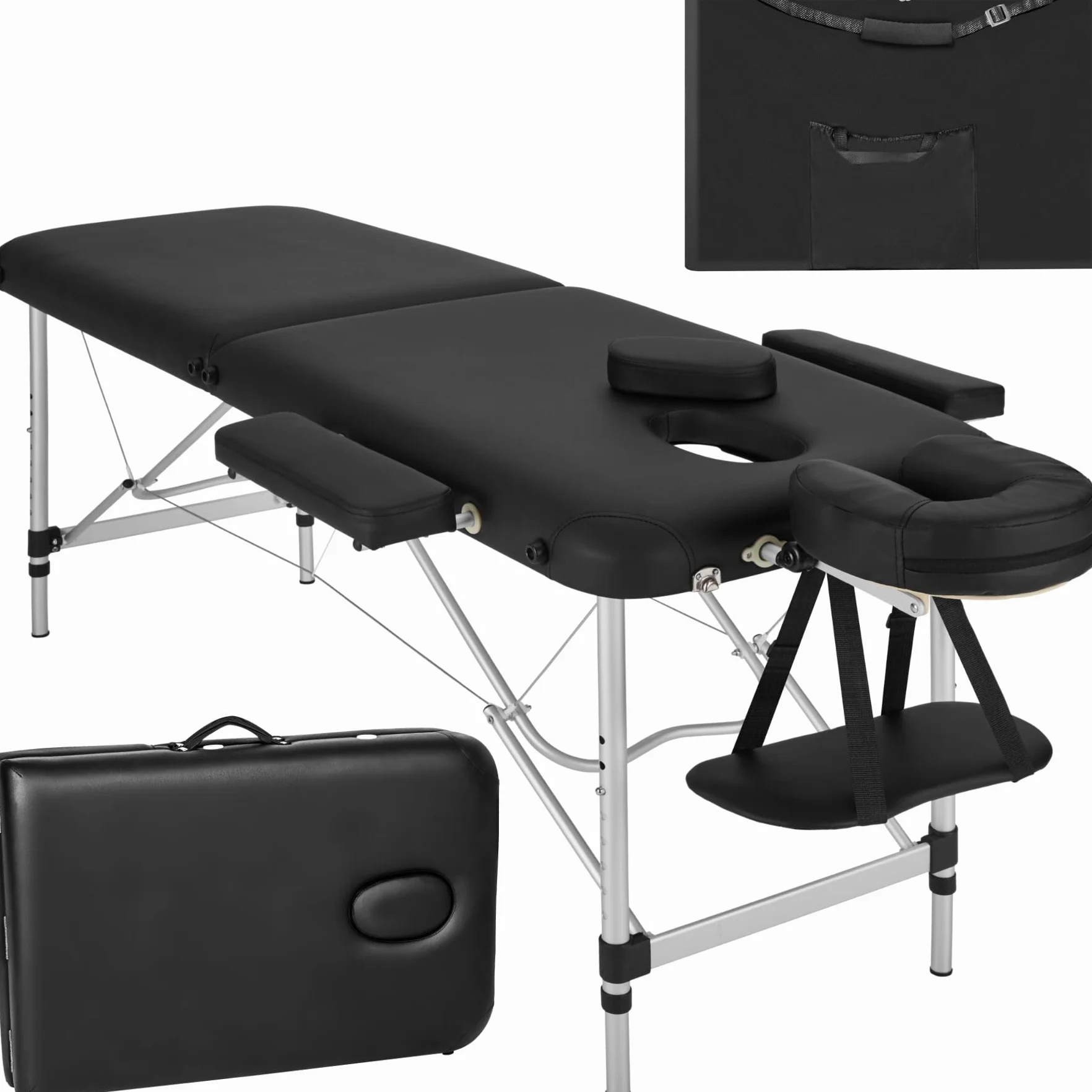 Tectake Przenośny Stół do Masażu Składany Aluminiowa Konstrukcja 230 kg Czarny