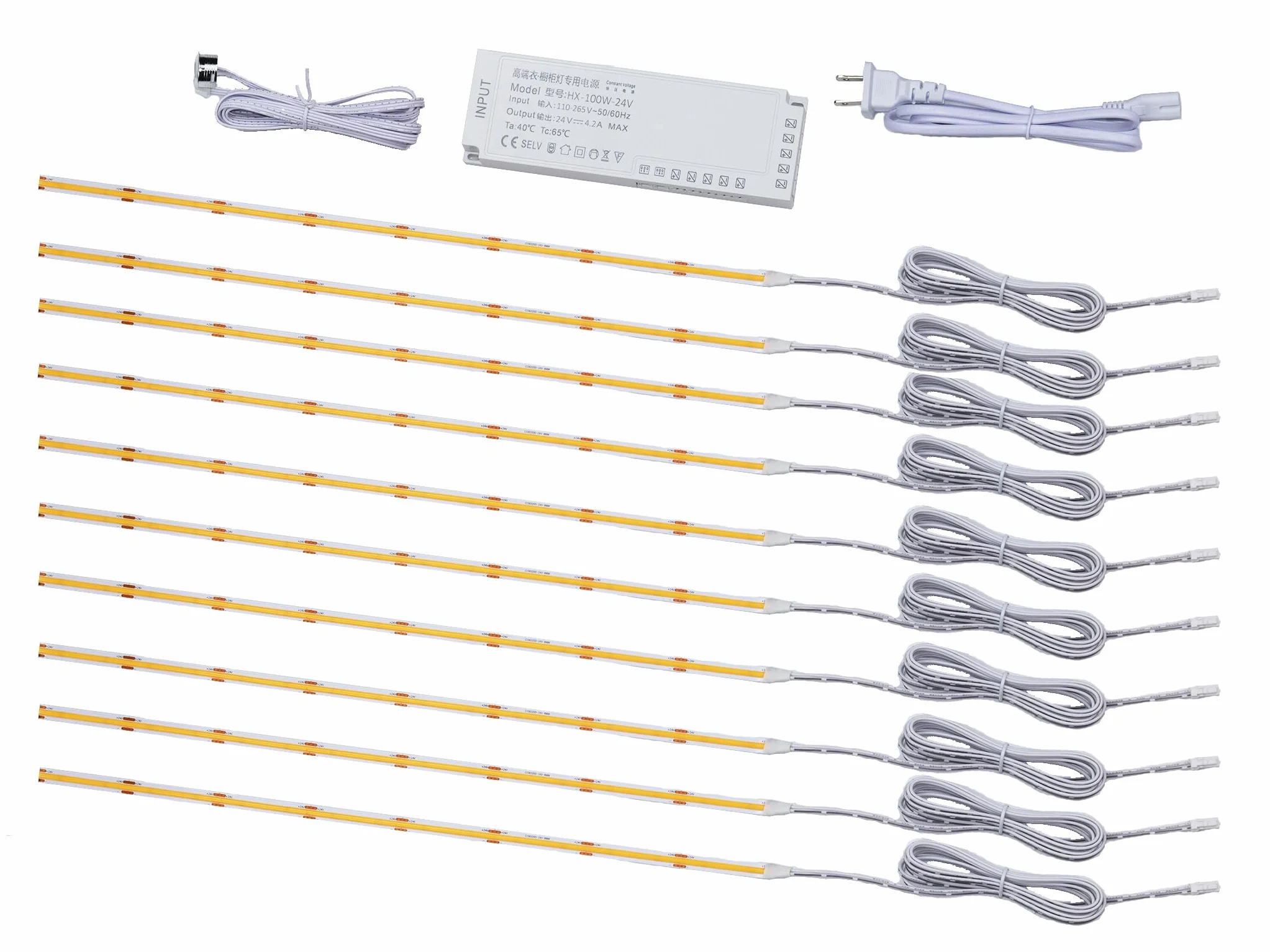 10 pasków LED COB - Błyszcząca obudowa pod światło szafki, czujnik dotykowy, półka do sypialni, szafa, szafa, wydajne oświetlenie (ciepła biel, 10 x 2 taśm LED
