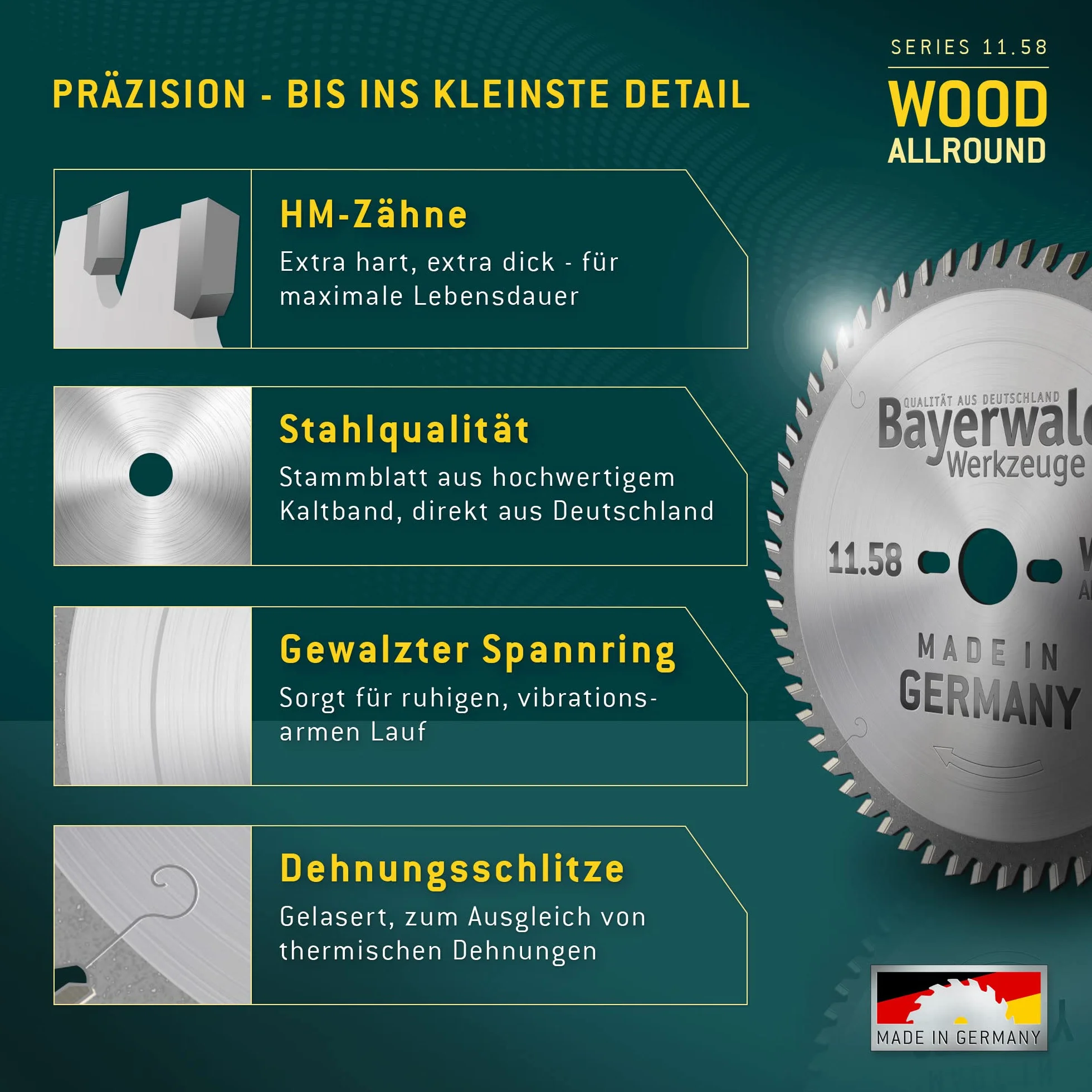 Bayerwald - HM brzeszczot do piły tarczowej do drewna - Ø 216 mm x 2,6 mm x 30 mm | WZ ujemny (48 zębów) | do piły ukośnej i ukośnej | otwory dodatkowe: 2/7/42