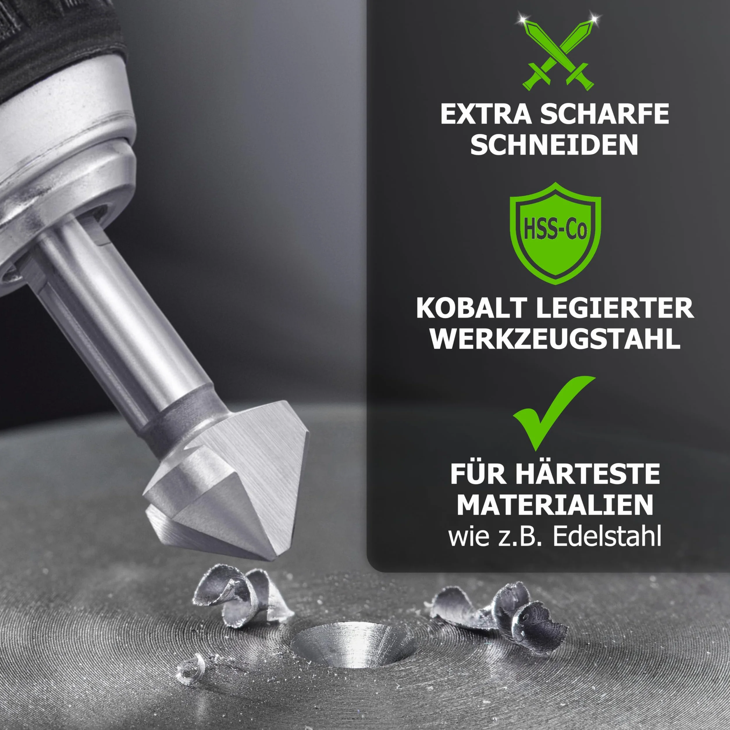 Pinava Zestaw pogłębiaczy stożkowych HSS-E Cobalt Pro 90° Ø 6,3 – 20,5 mm – [ekstra trójkątny trzpień] – ostry profesjonalny pogłębiacz i okrawacz do stali nierdzewnej, stali konstrukcyjnej, metalu