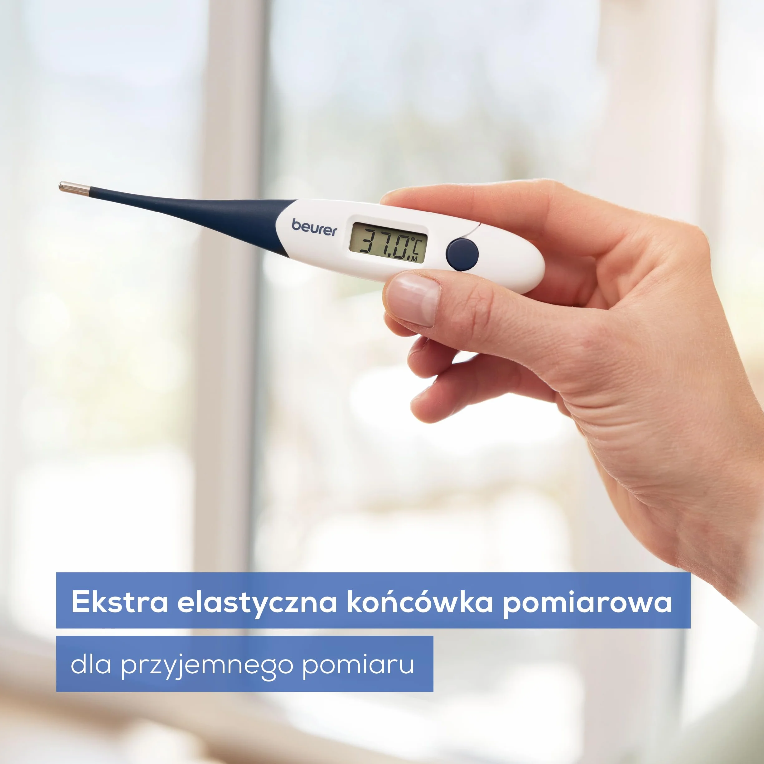 Beurer FT 17 cyfrowy termometr kliniczny, termometr z giętką końcówką pomiarową do pomiaru w jamie ustnej, w odbycie i pod pachą, wynik pomiaru w ciągu 10 sekund, wskaźnik temperatury, biały