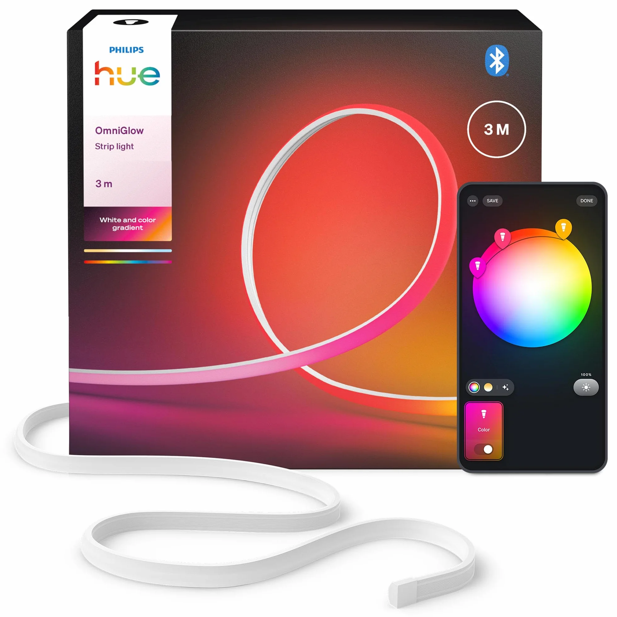 Philips Hue OmniGlow 3-metrowa taśma LED mikro LED, 2700 lm, żywe kolory i atmosfera, elastyczne oświetlenie wewnętrzne, jednolite światło, możliwość cięcia, sterowanie za pomocą aplikacji i głosem