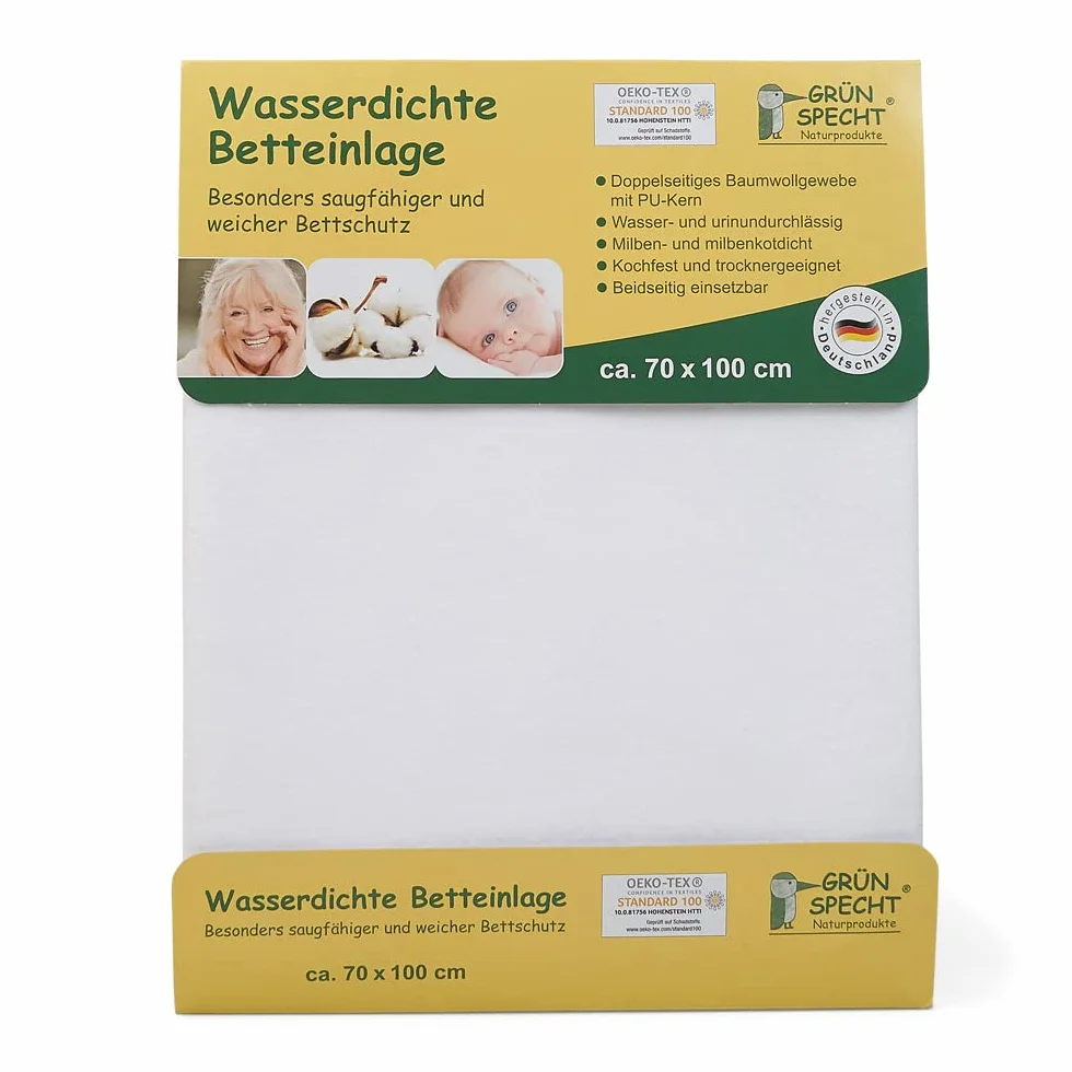 GRÜNSPECHT Naturprodukte 164-00 Wodoszczelna Wkładka do Łóżka, 70 x 100 cm, Biała