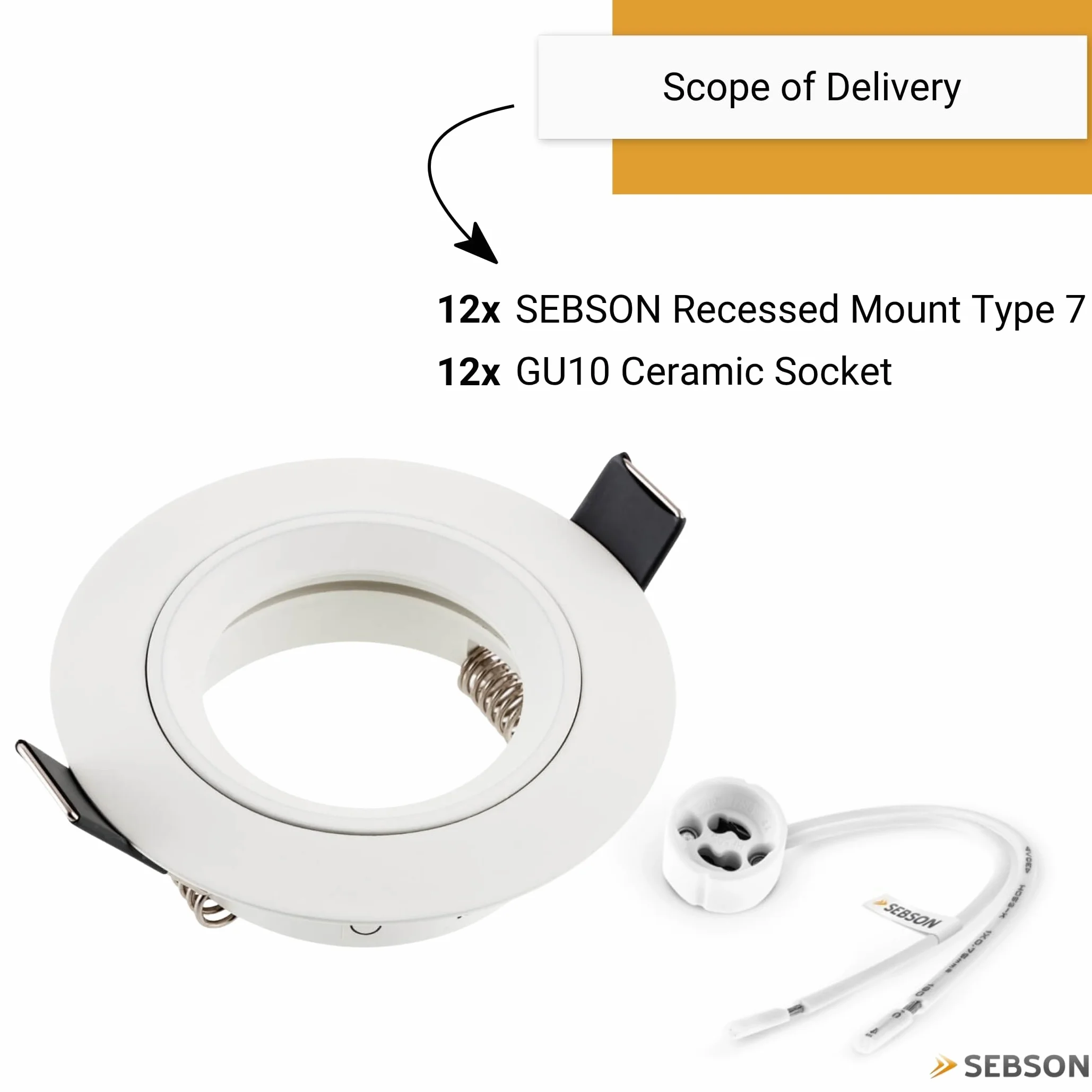 SEBSON Reflektor wpuszczany z gniazdem GU10 - Otwór montażowy sufitowy ø65mm (min. 60mm, maks. 70mm) - wpuszczana lampa sufitowa Ø80x24mm - Zestaw 12 szt