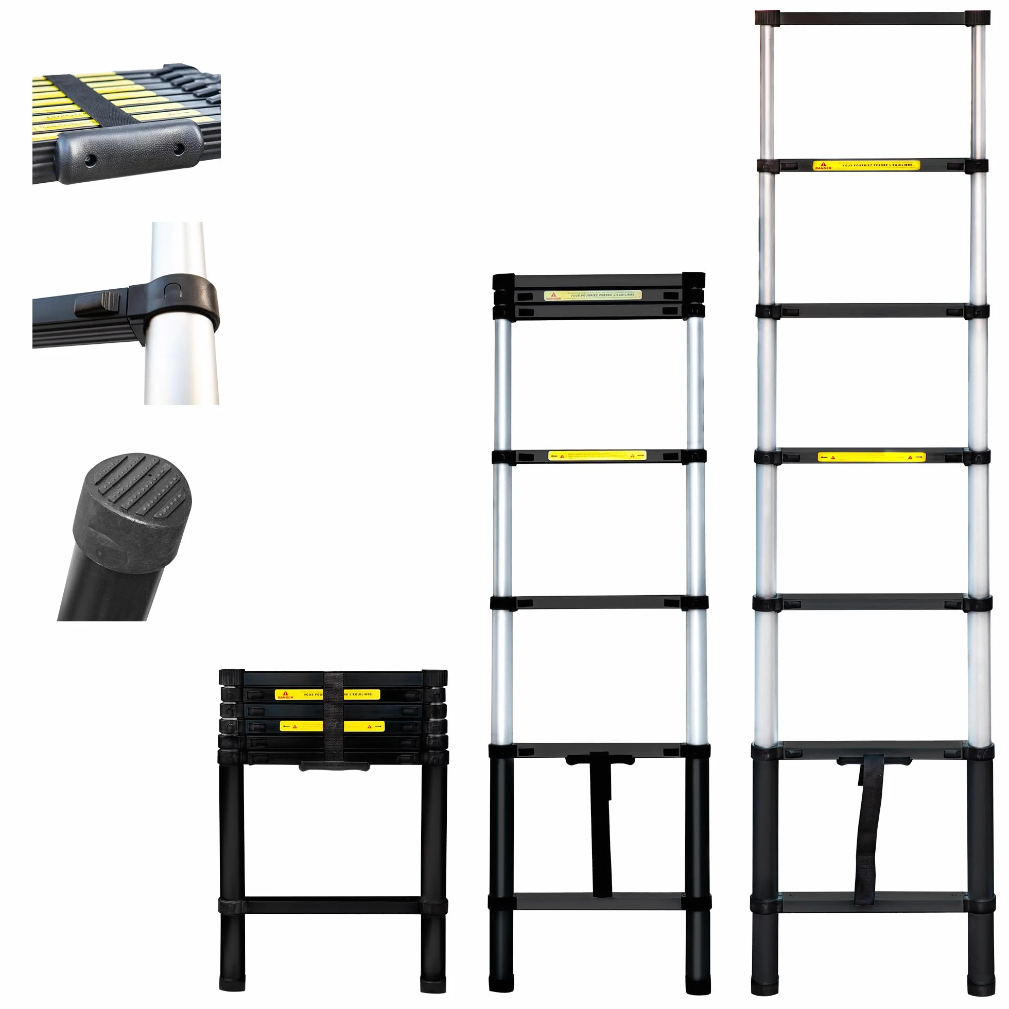 HOSTROM Drabina teleskopowa 2m TELESCOO7, aluminiowa, składana, rozciągliwa, maksymalna wysokość robocza 2,9 m, Standard EN131, 5 lat