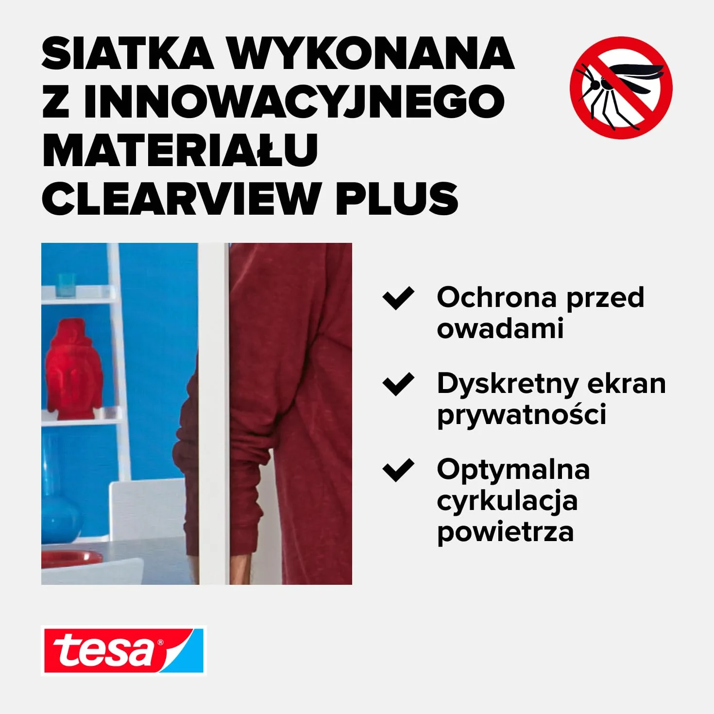 tesa INSECT STOP Aluminium For Doors Frame Fly Screen XL - siatka z ramą aluminiową, czysty widok, biały - 120 x 240 cm