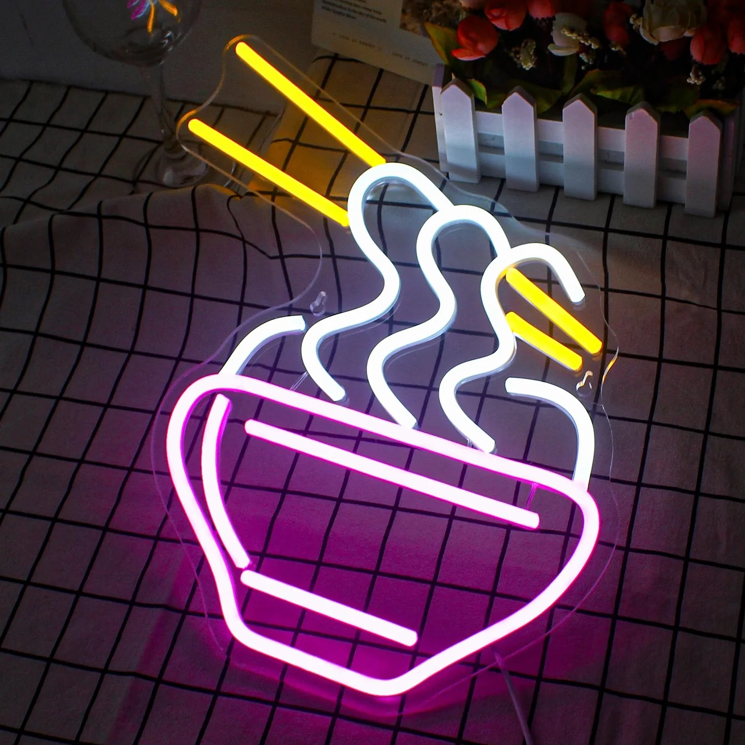 Horseneon Ramen neonowy szyld, różowy kreskówkowy makaron LED, neonowy szyld makaron świecący reklamowy na ścianę, kolorowe neonowe światło do makaronu, restauracji, pubu, domu, klubu, tabliczki
